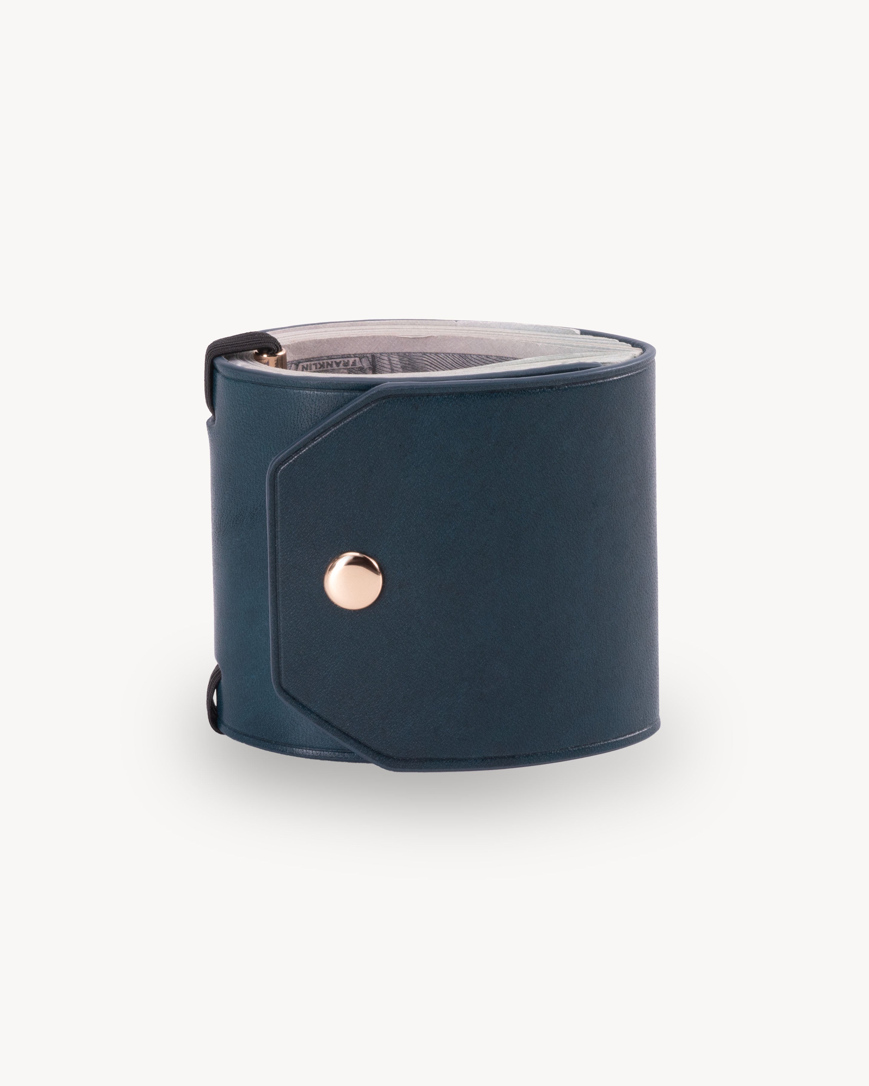 Blue Full Grain Leather Cash Wrap Wallet - Blue