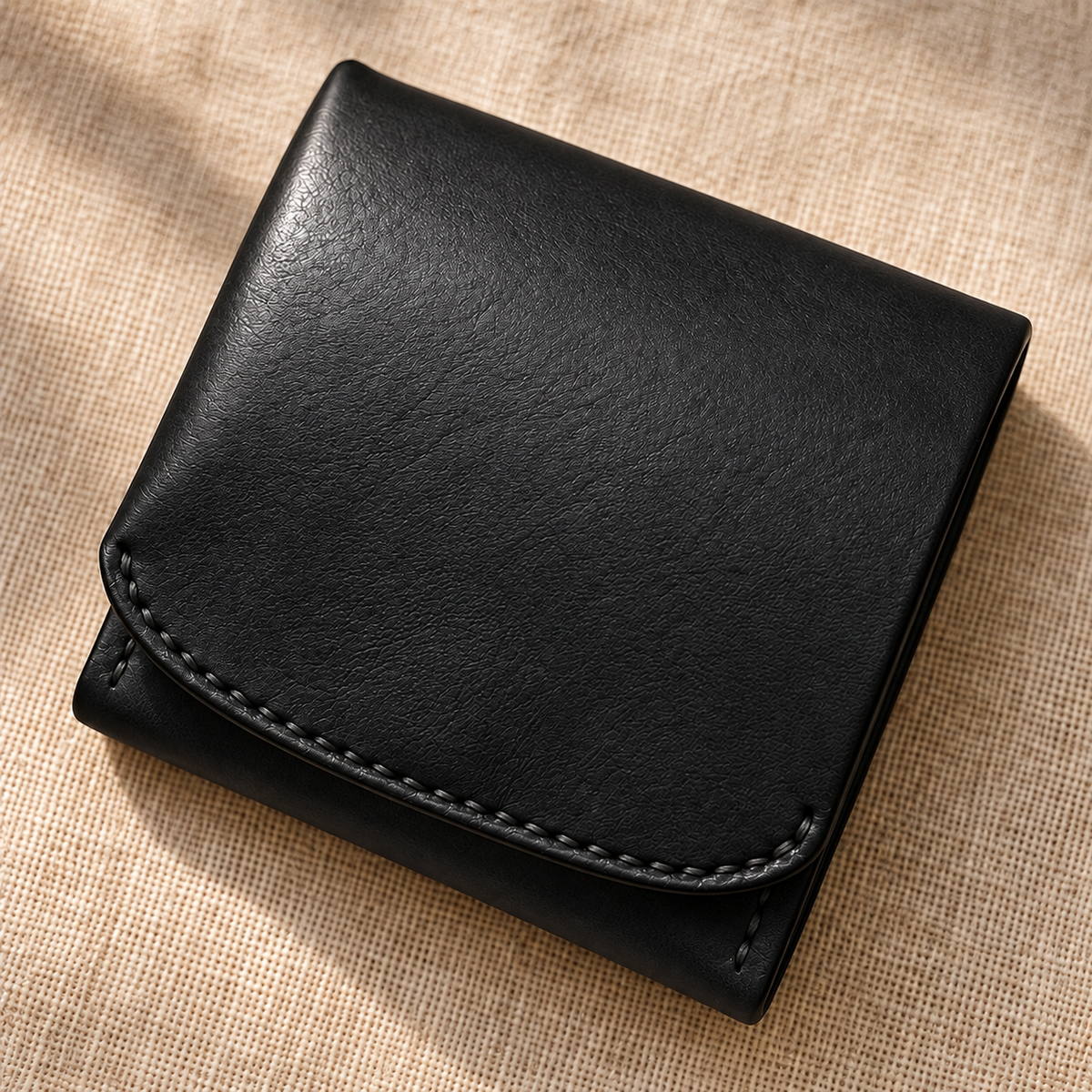 Black vegetable-tanned leather and black stitching detail