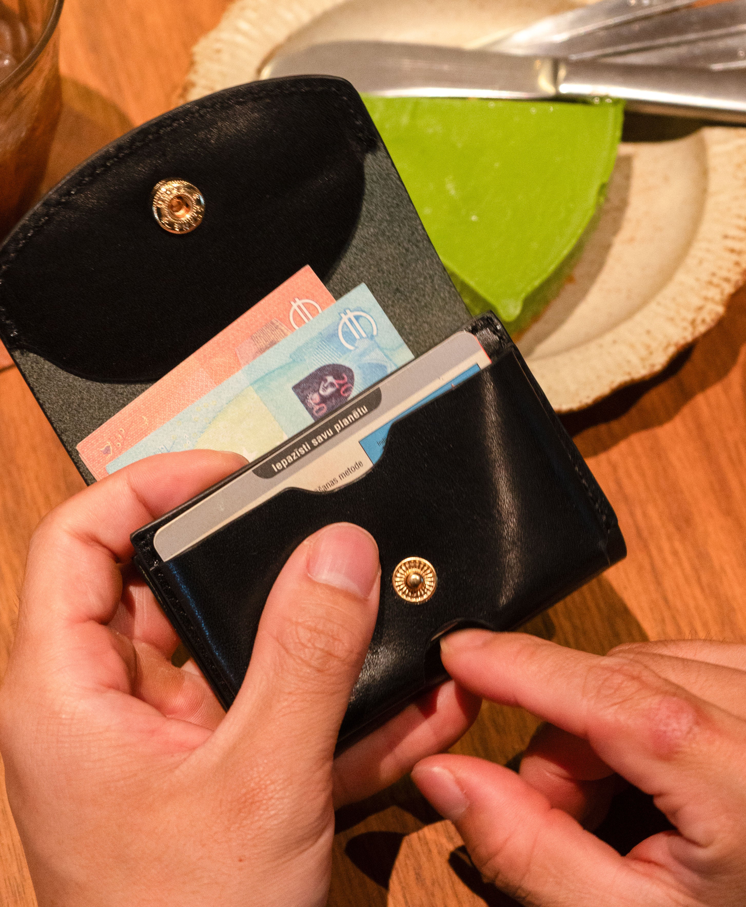 Black Full-Grain Saddle Leather Trifold Wallet - product view 7
