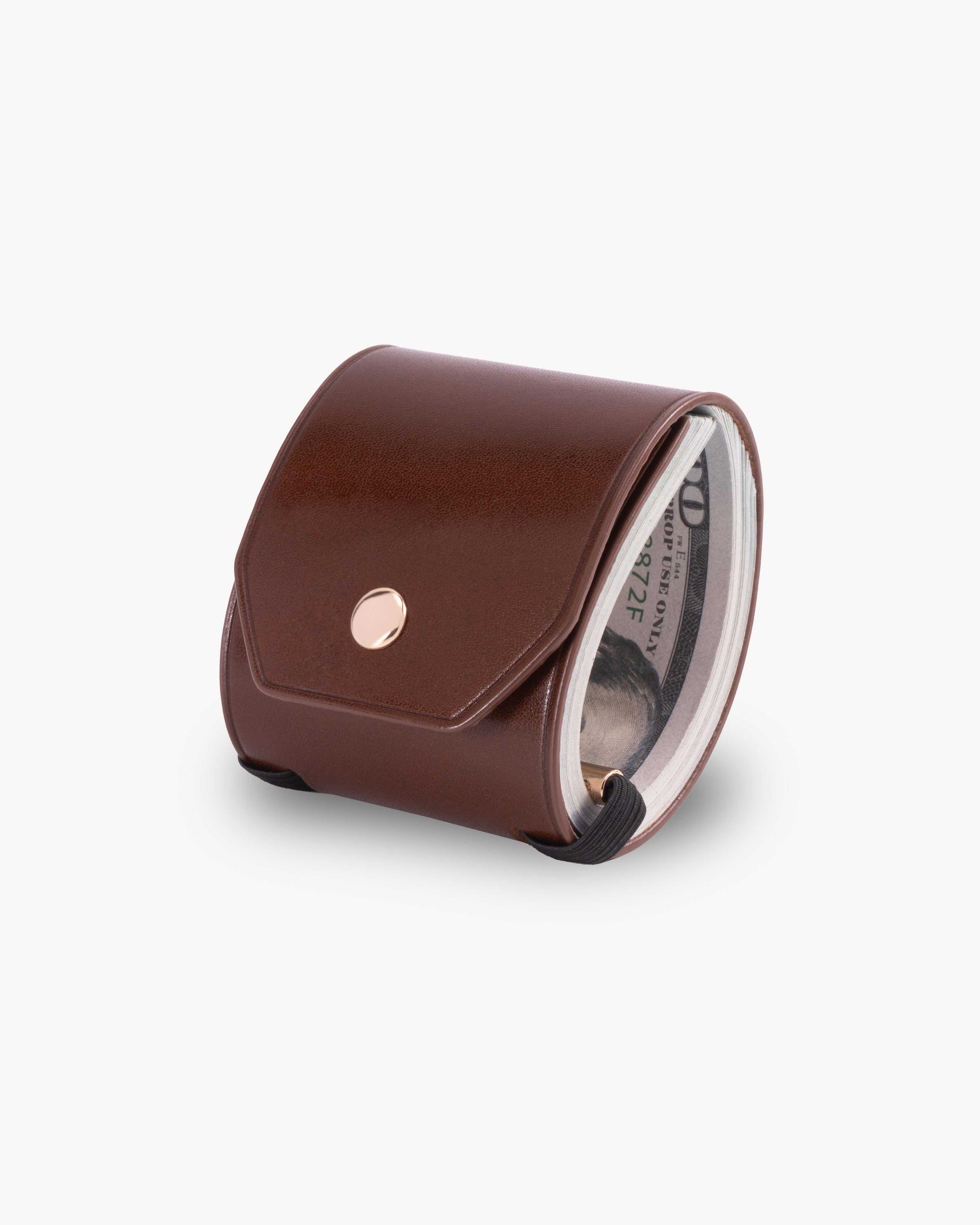 Brown Full Grain Leather Cash Wrap Wallet - Brown