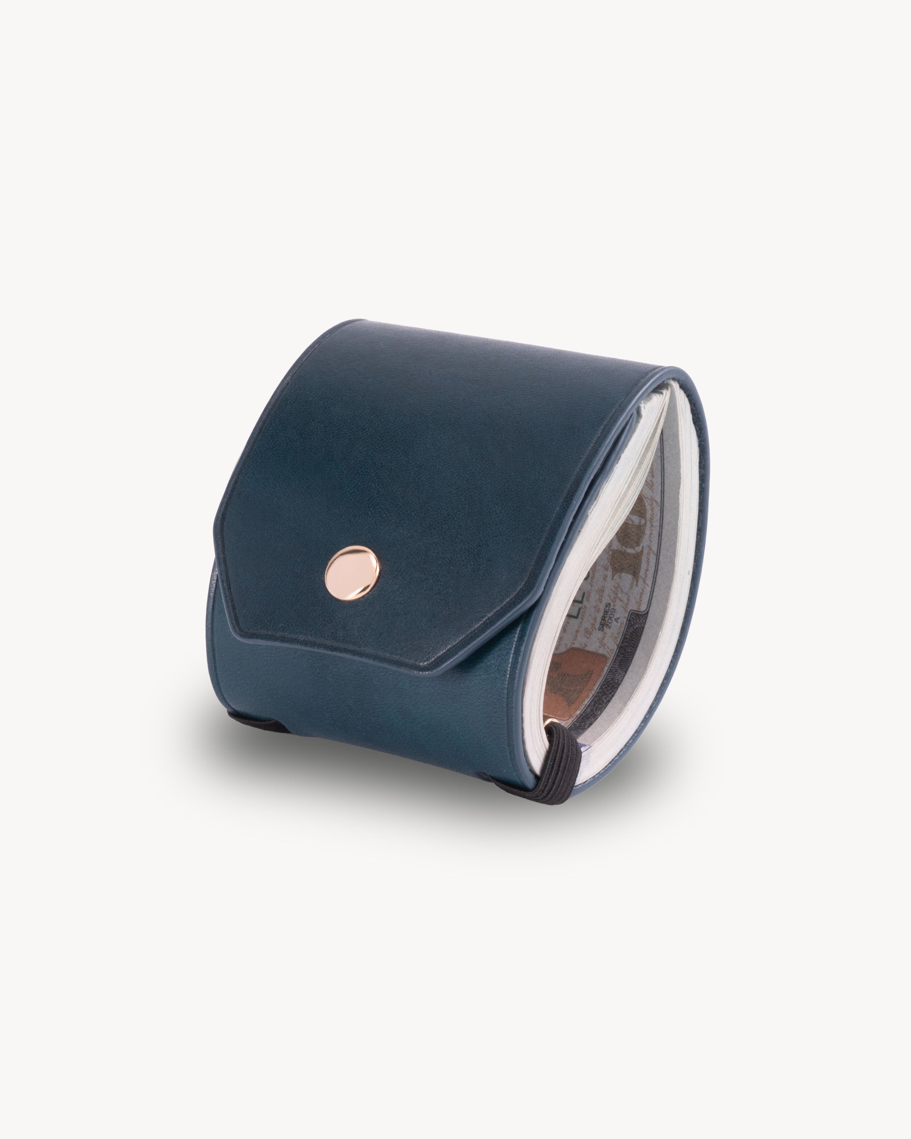 Blue Full Grain Leather Cash Wrap Wallet - Blue