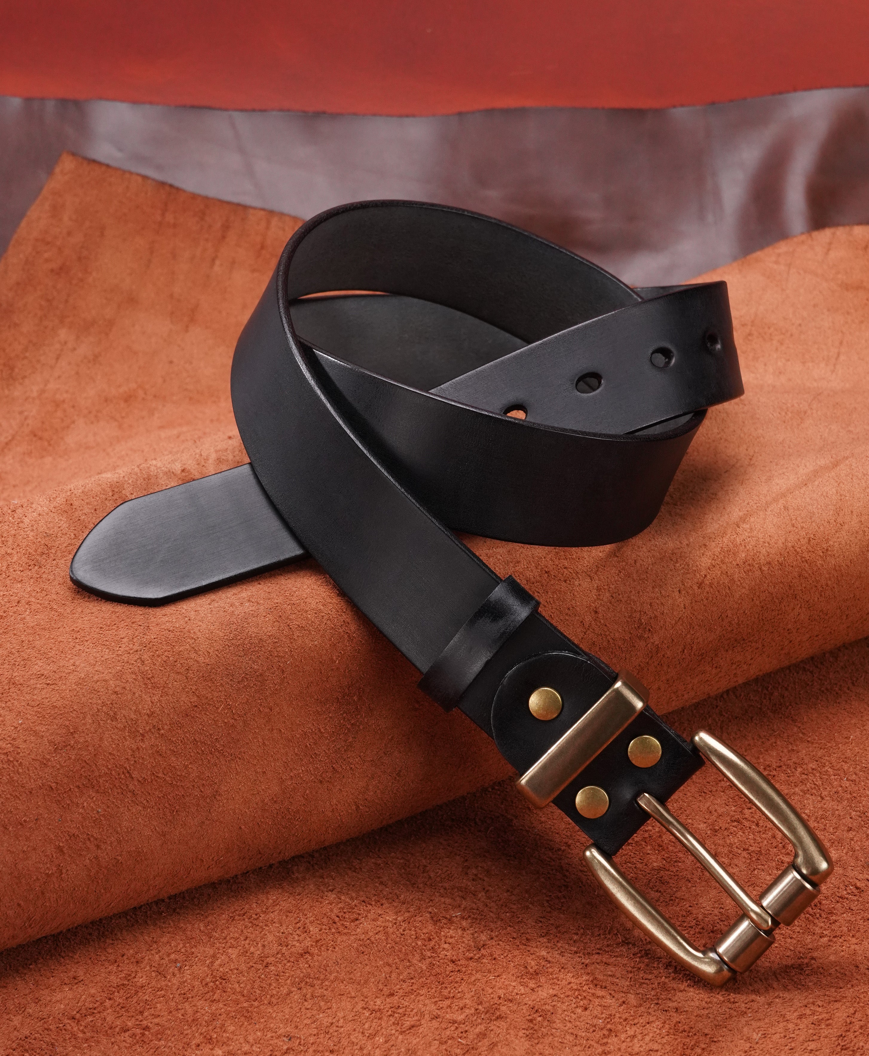 Black Handmade Cowhide Leather Belt - product view 7