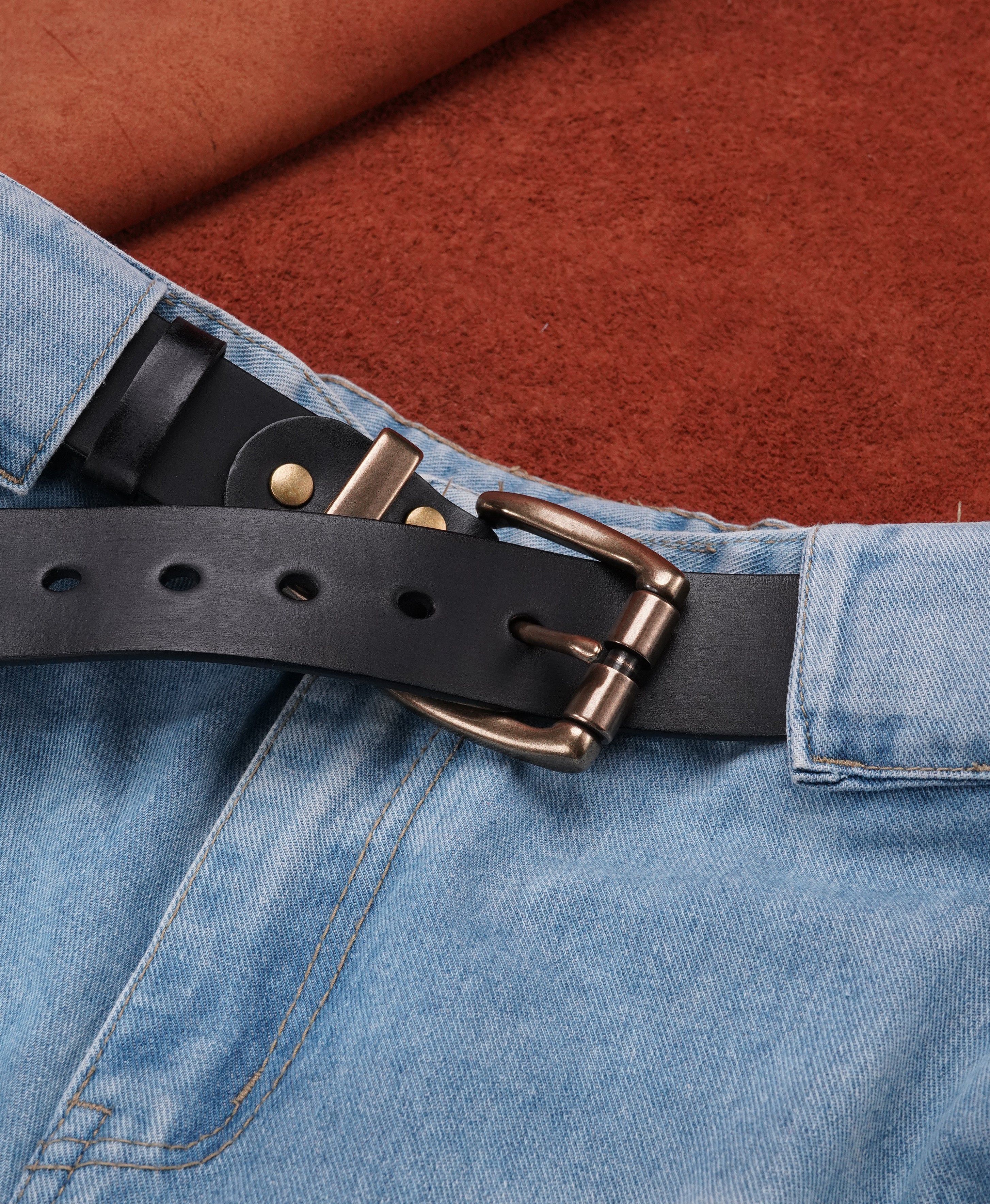 Black Handmade Cowhide Leather Belt - product view 5