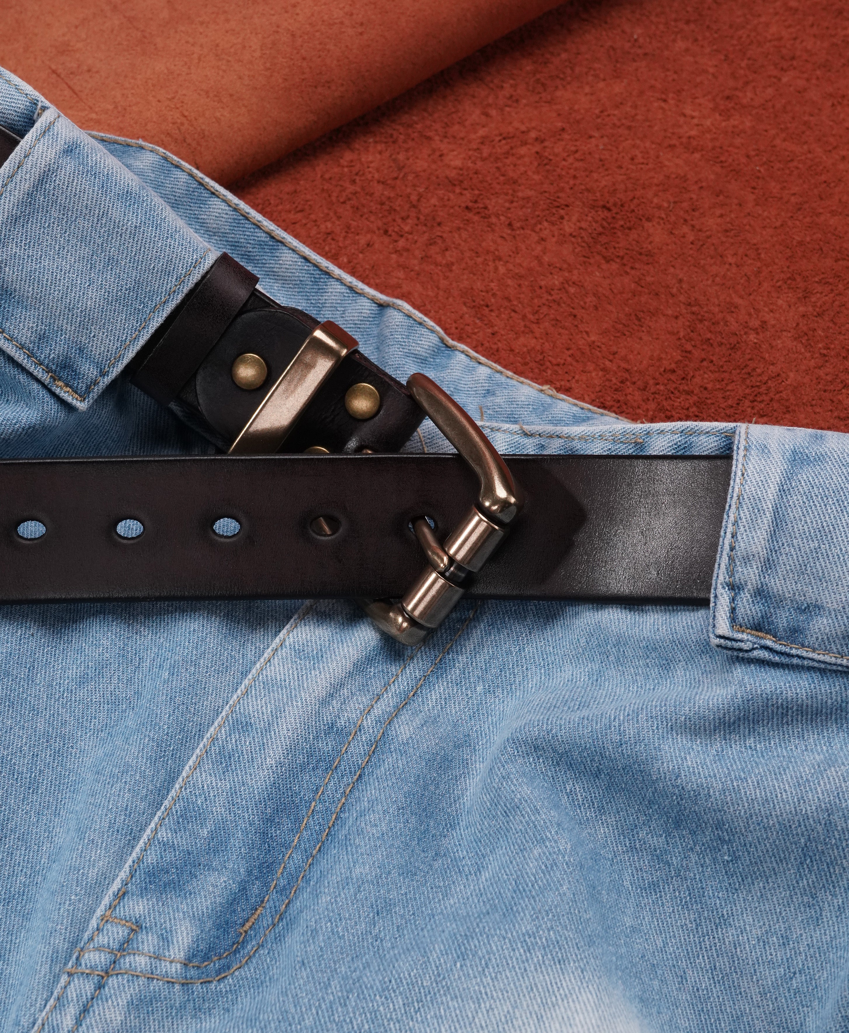Brown Handmade Cowhide Leather Belt - product view 8