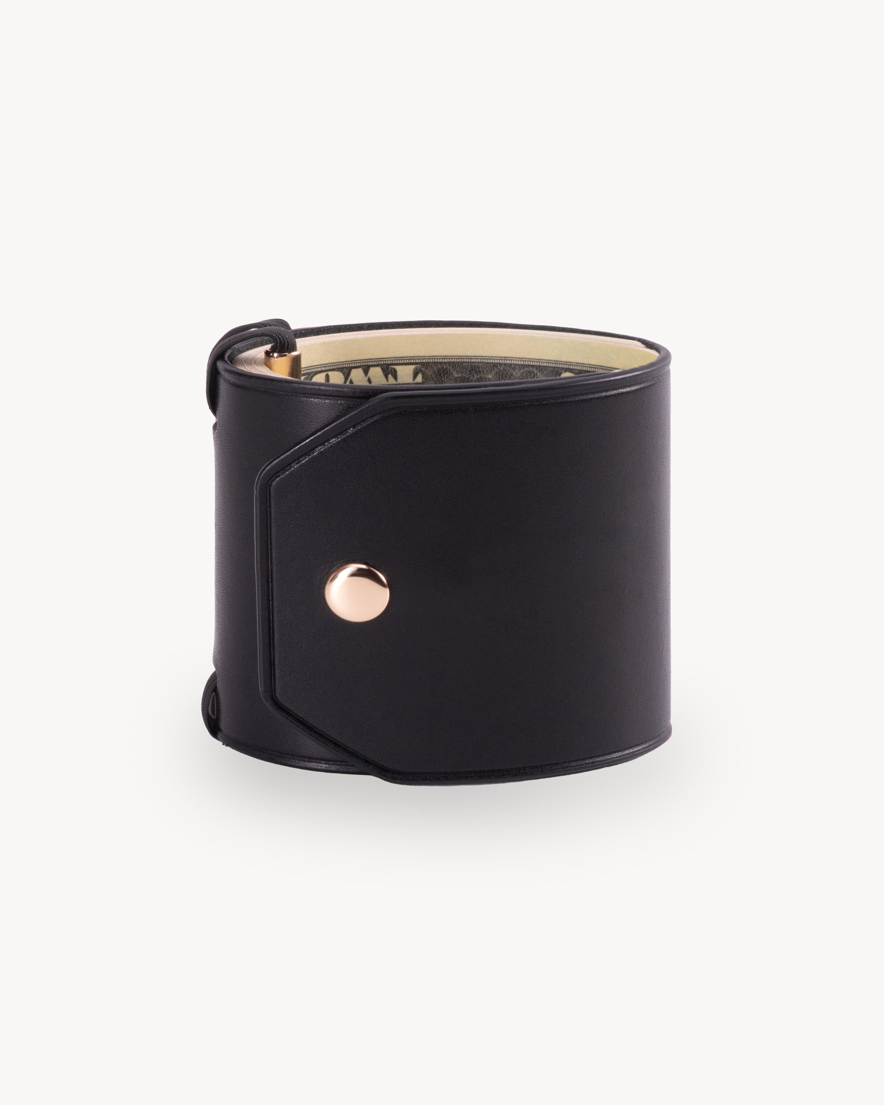 Black Full Grain Leather Cash Wrap Wallet - Black