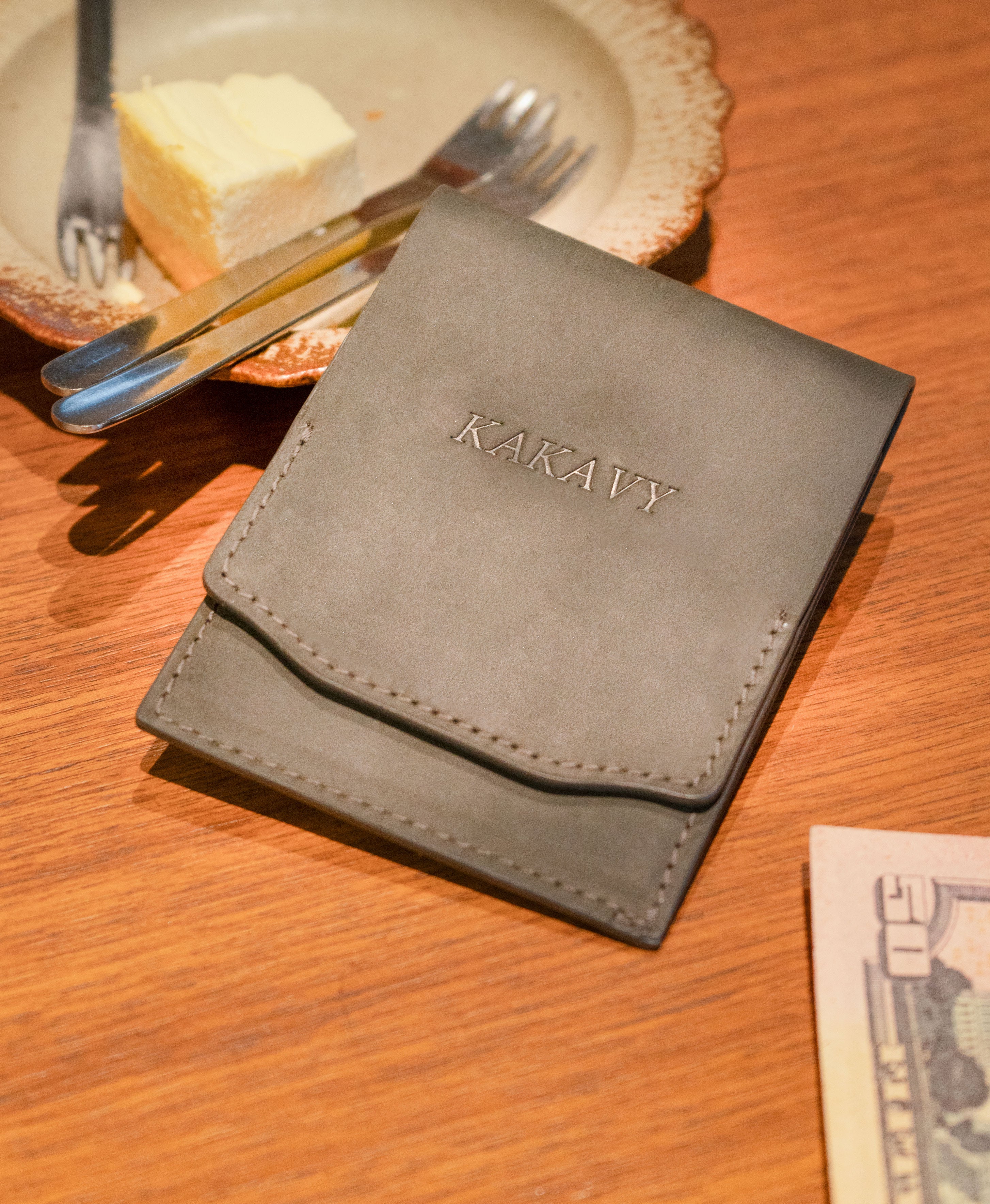 Charcoal Gray Full-Grain Crazy Horse Leather Vertical Bifold Wallet - product view 6