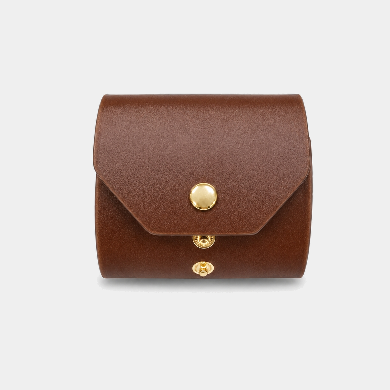 Brown full grain leather cash roll wallet on light gray background