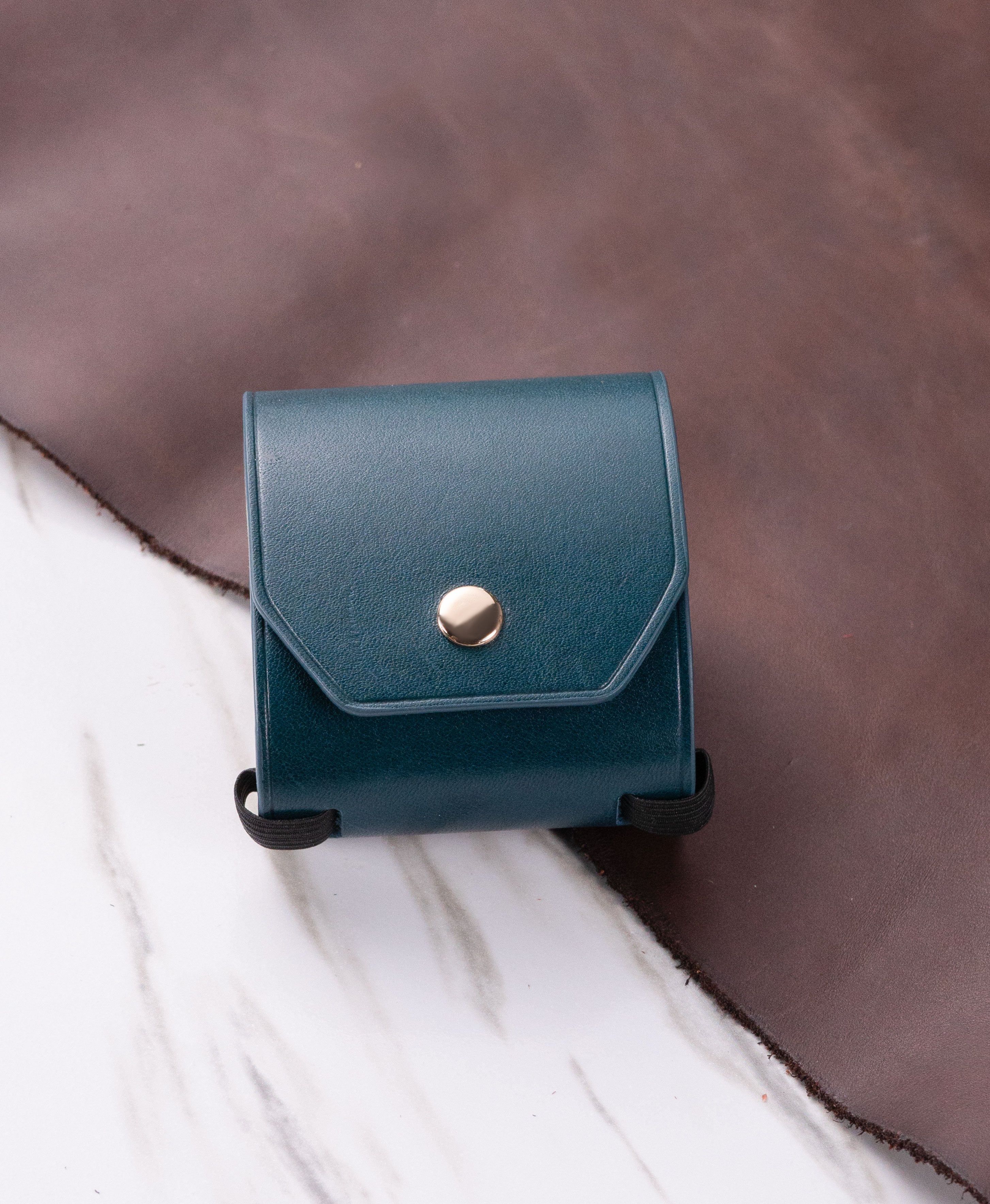 Blue full-grain saddle leather cash wrap wallet lifestyle view 3