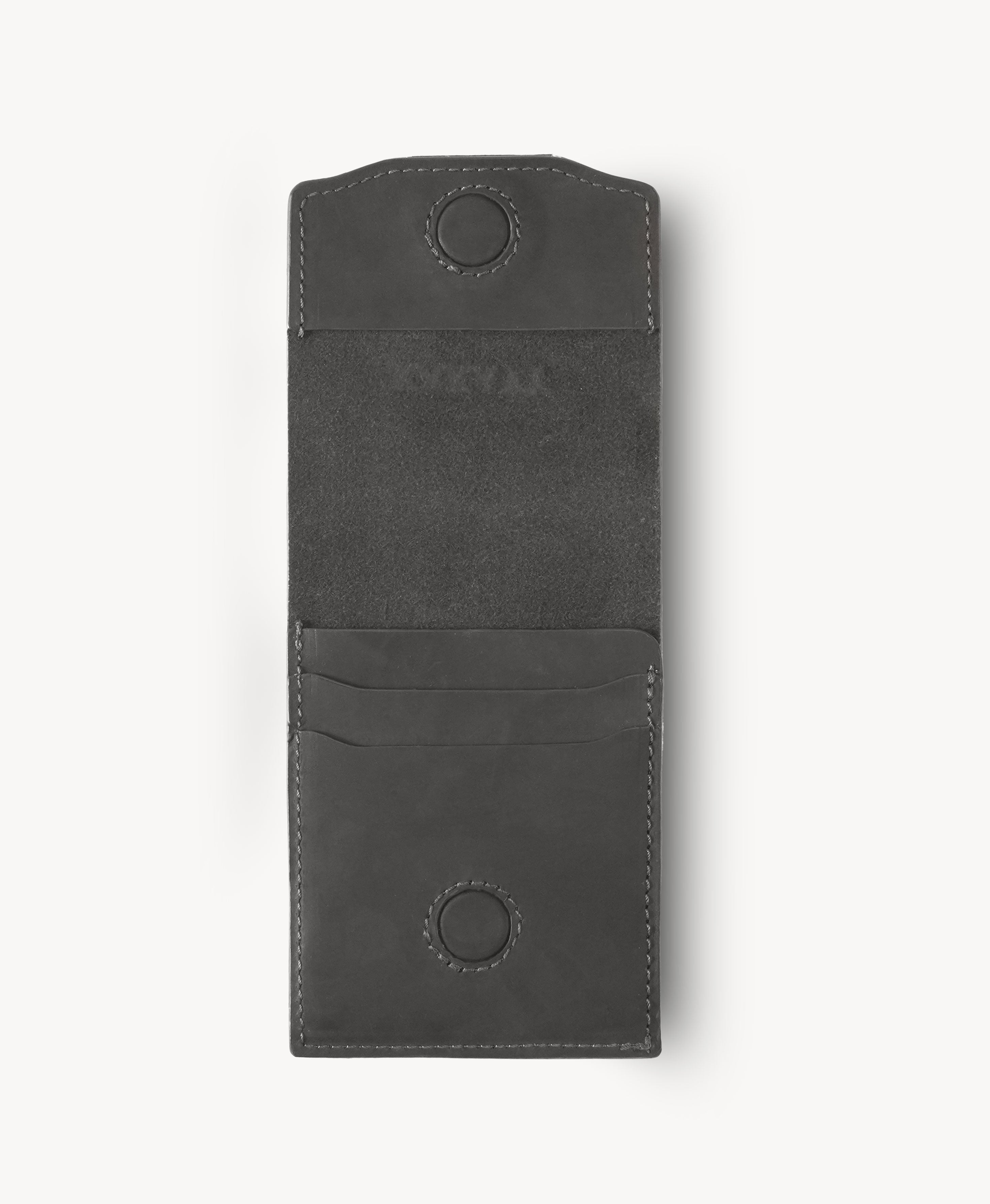 Charcoal Gray Crazy Horse Leather Vertical Bifold Wallet - open interior view