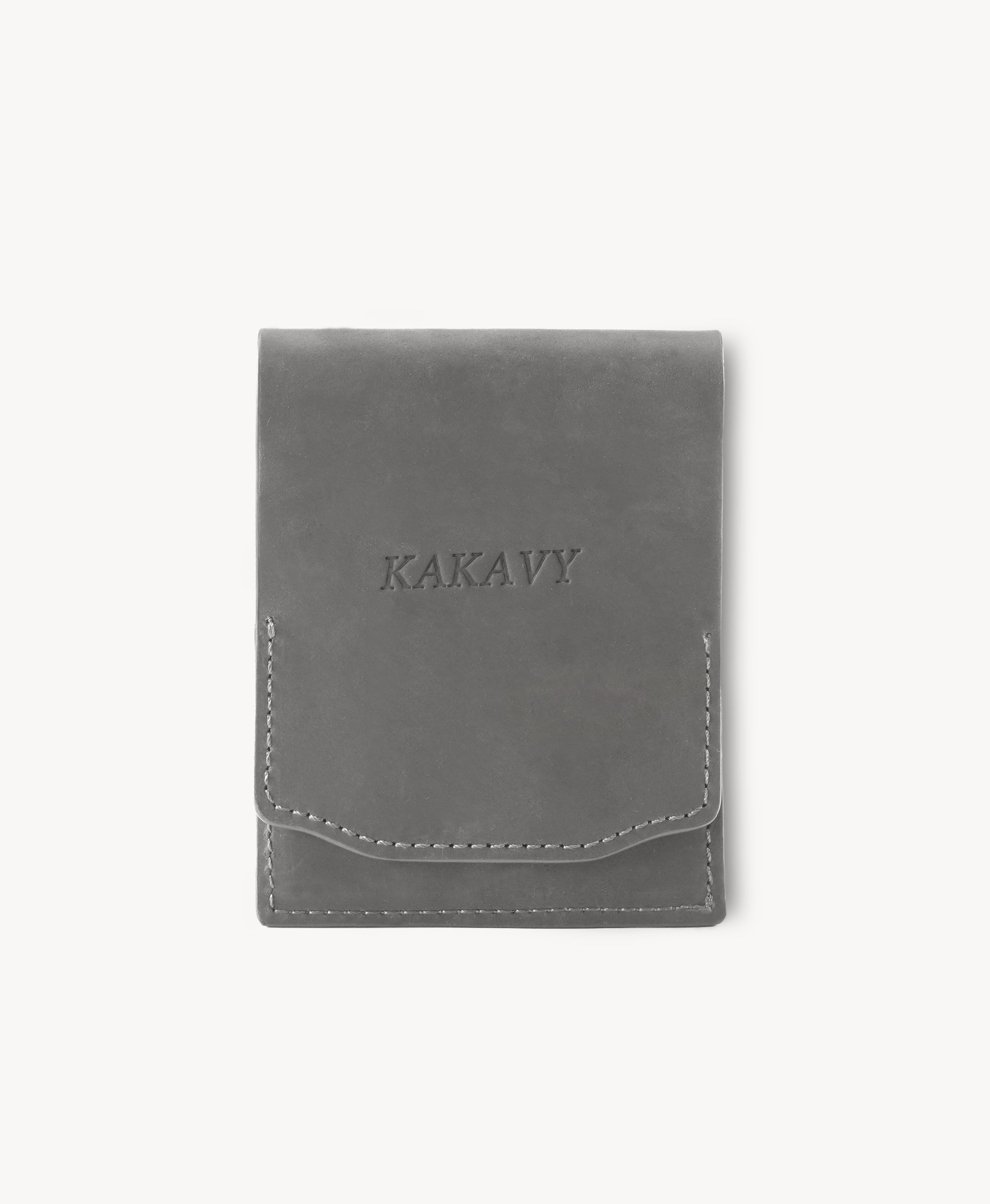 Charcoal Gray Crazy Horse Leather Vertical Bifold Wallet - front closed view