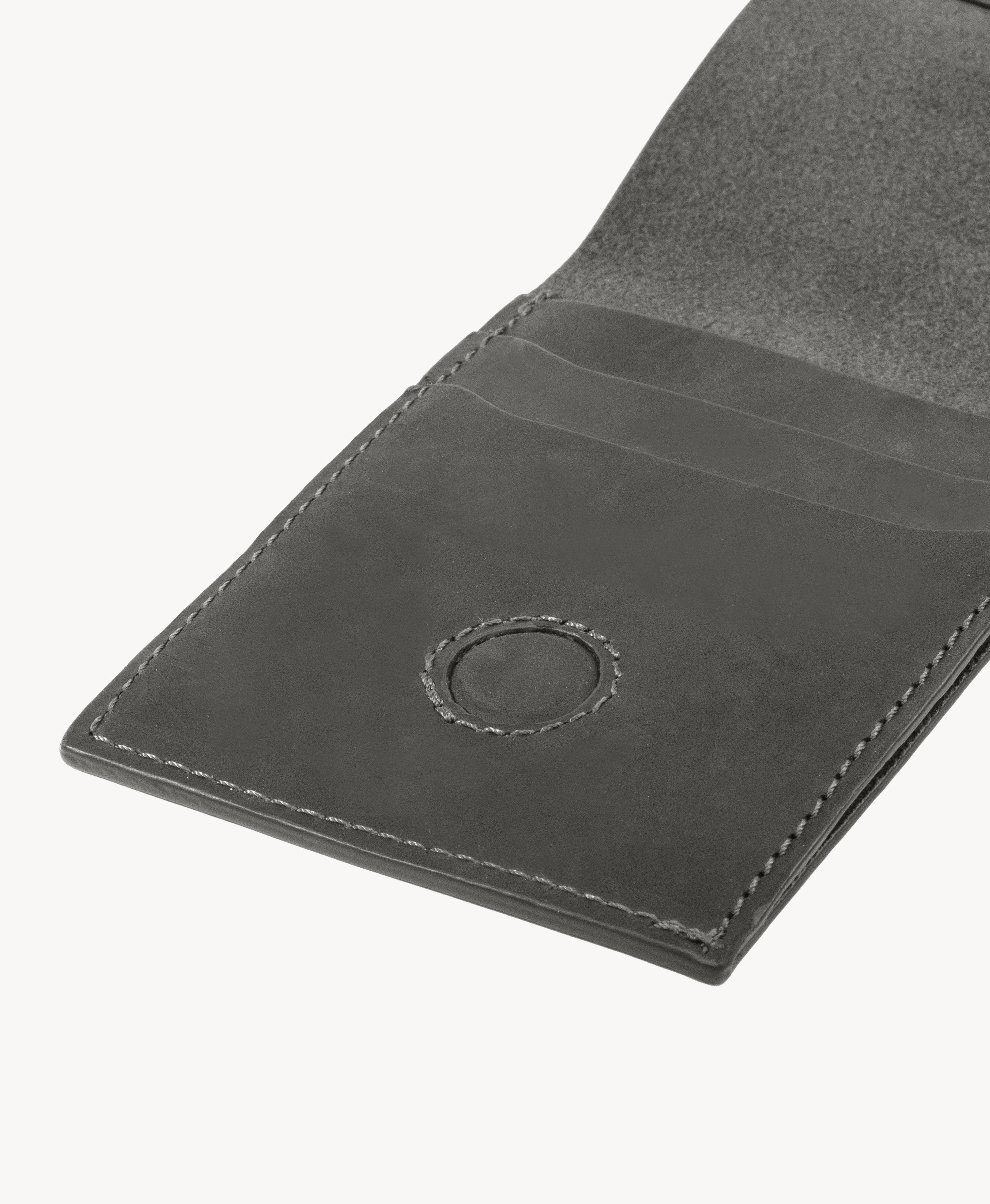 Charcoal Gray Crazy Horse Leather Vertical Bifold Wallet - card slot detail