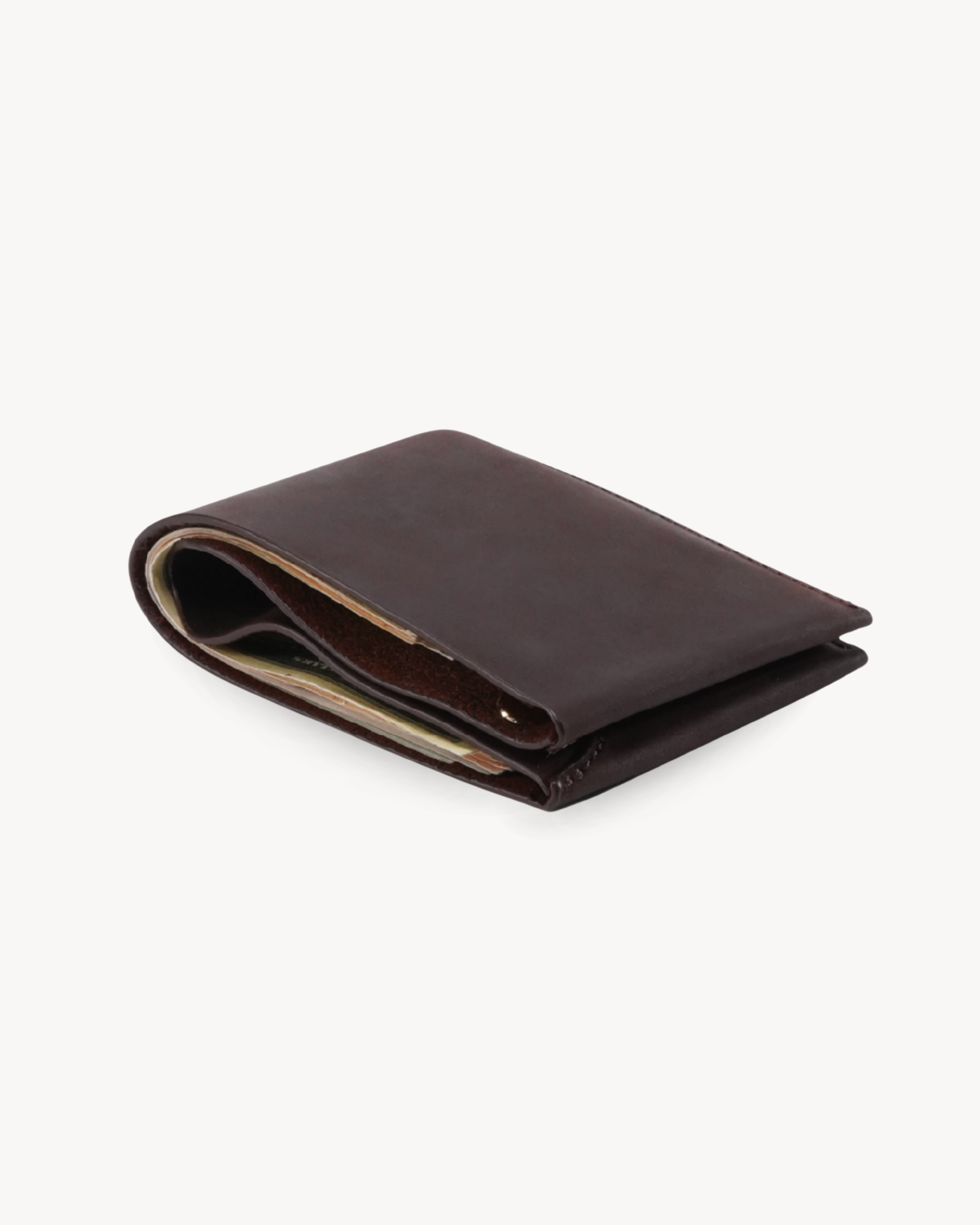 Handmade Full-Grain Crazy Horse Leather Bifold Wallet - loaded side profile