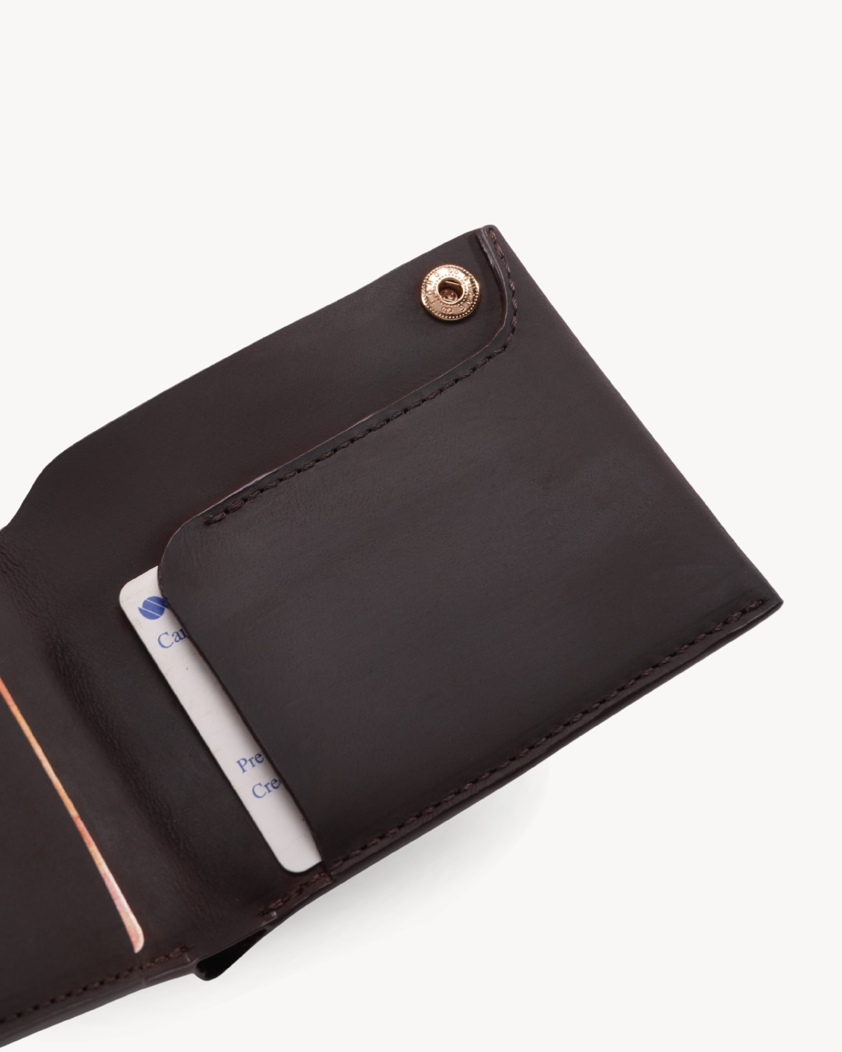 Handmade Full-Grain Crazy Horse Leather Bifold Wallet - interior card pocket detail