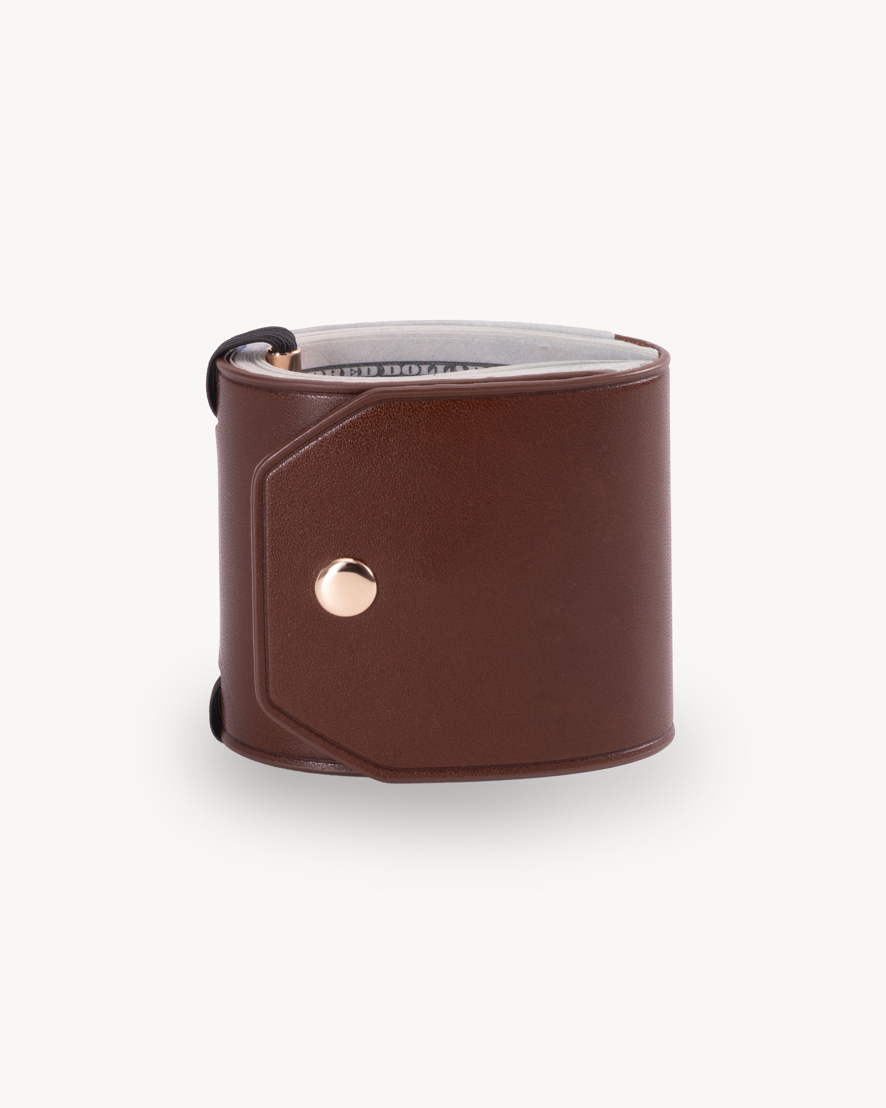 Brown Full Grain Leather Cash Wrap Wallet - Brown