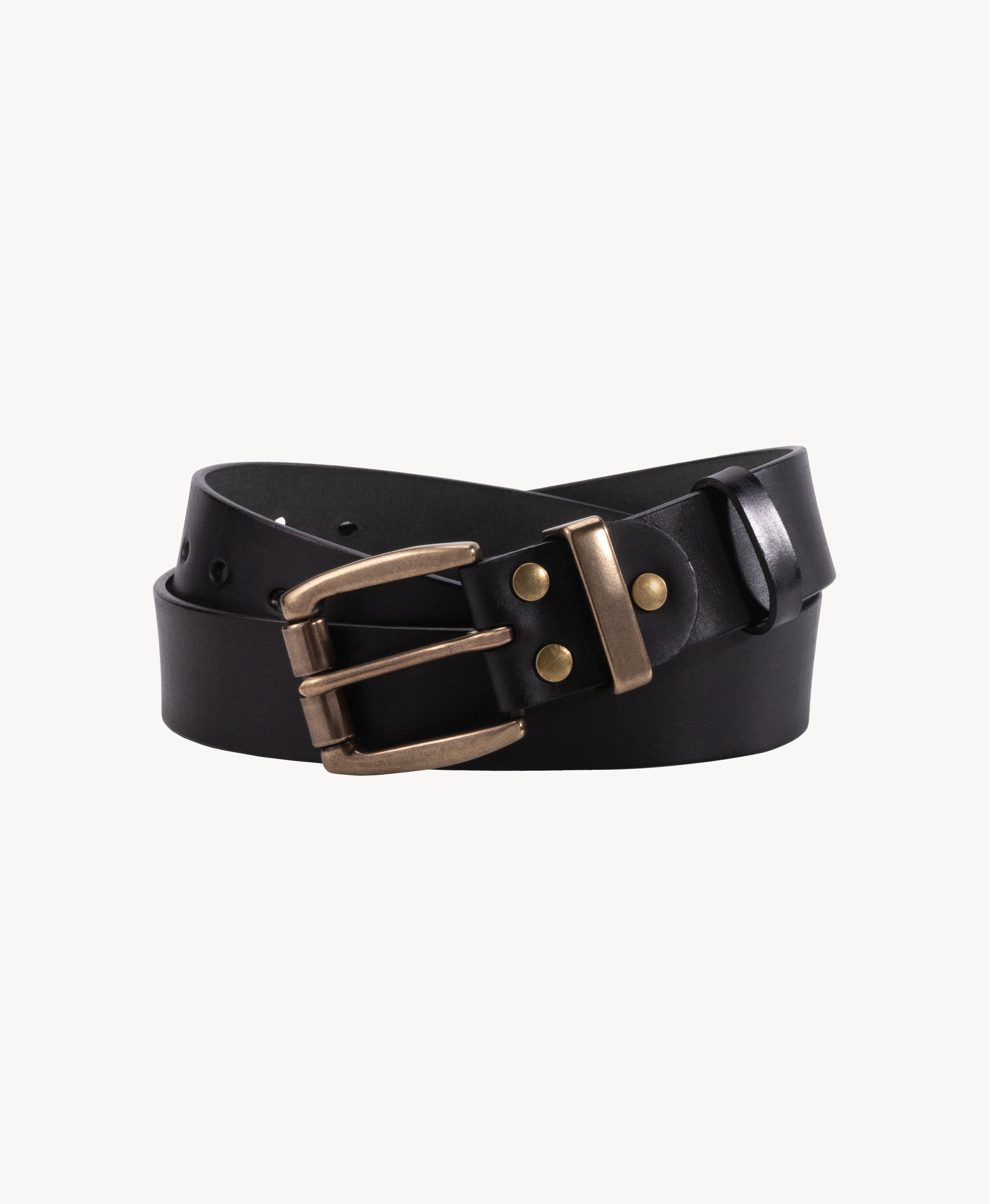 Handmade Cowhide Leather Belt - Black - buckle detail
