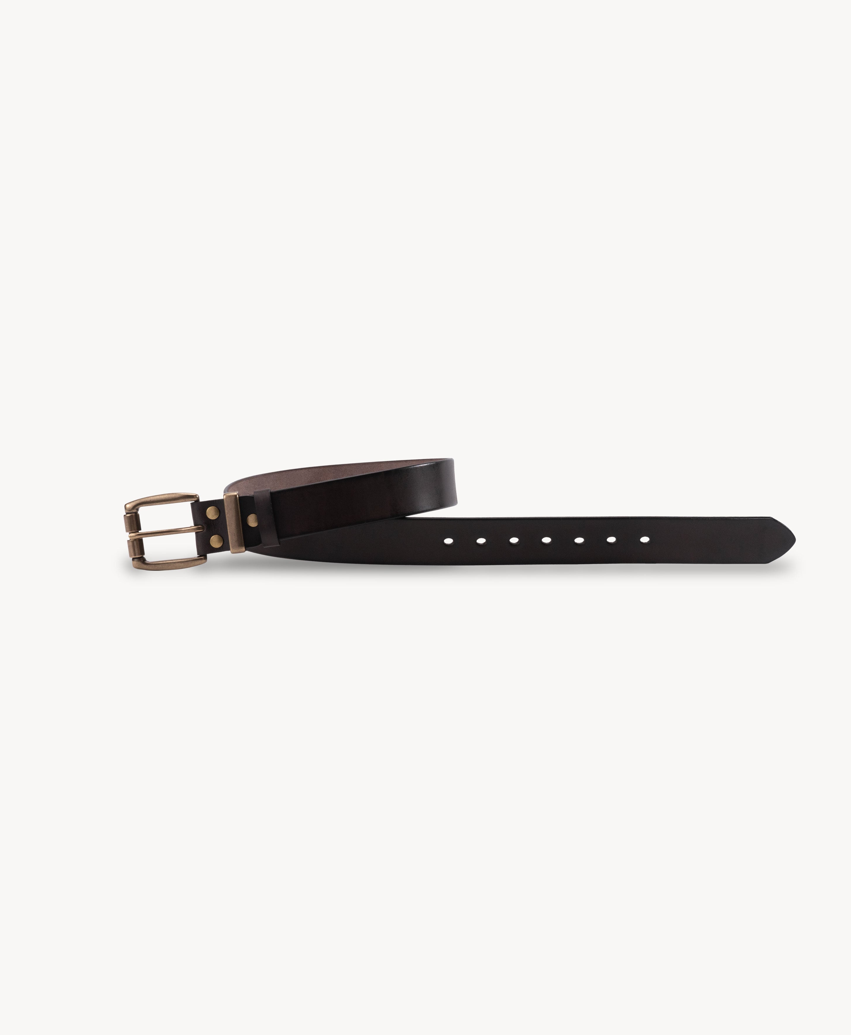 Handmade Cowhide Leather Belt - Brown - front detail