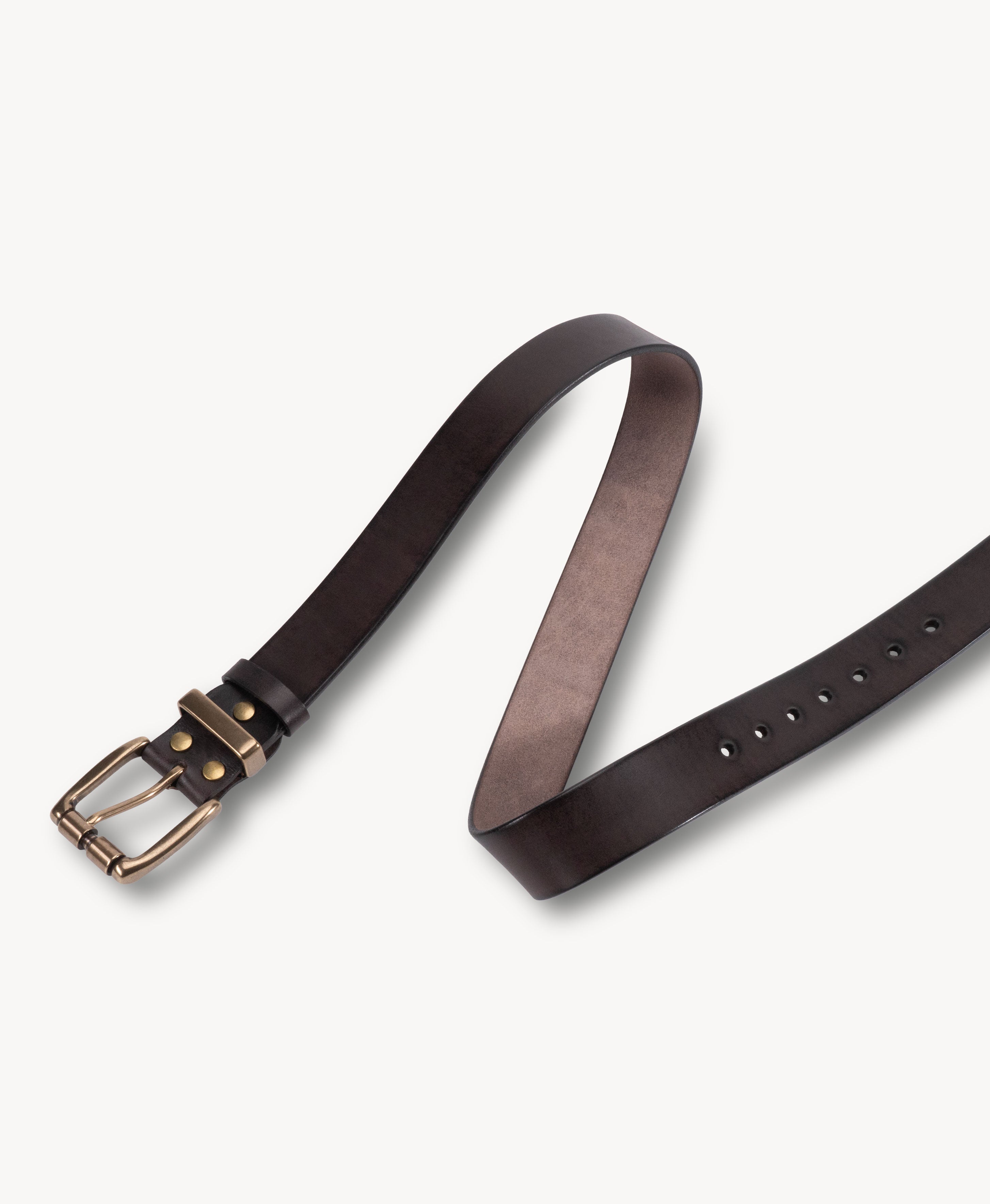 Handmade Cowhide Leather Belt - Brown - rivet construction detail