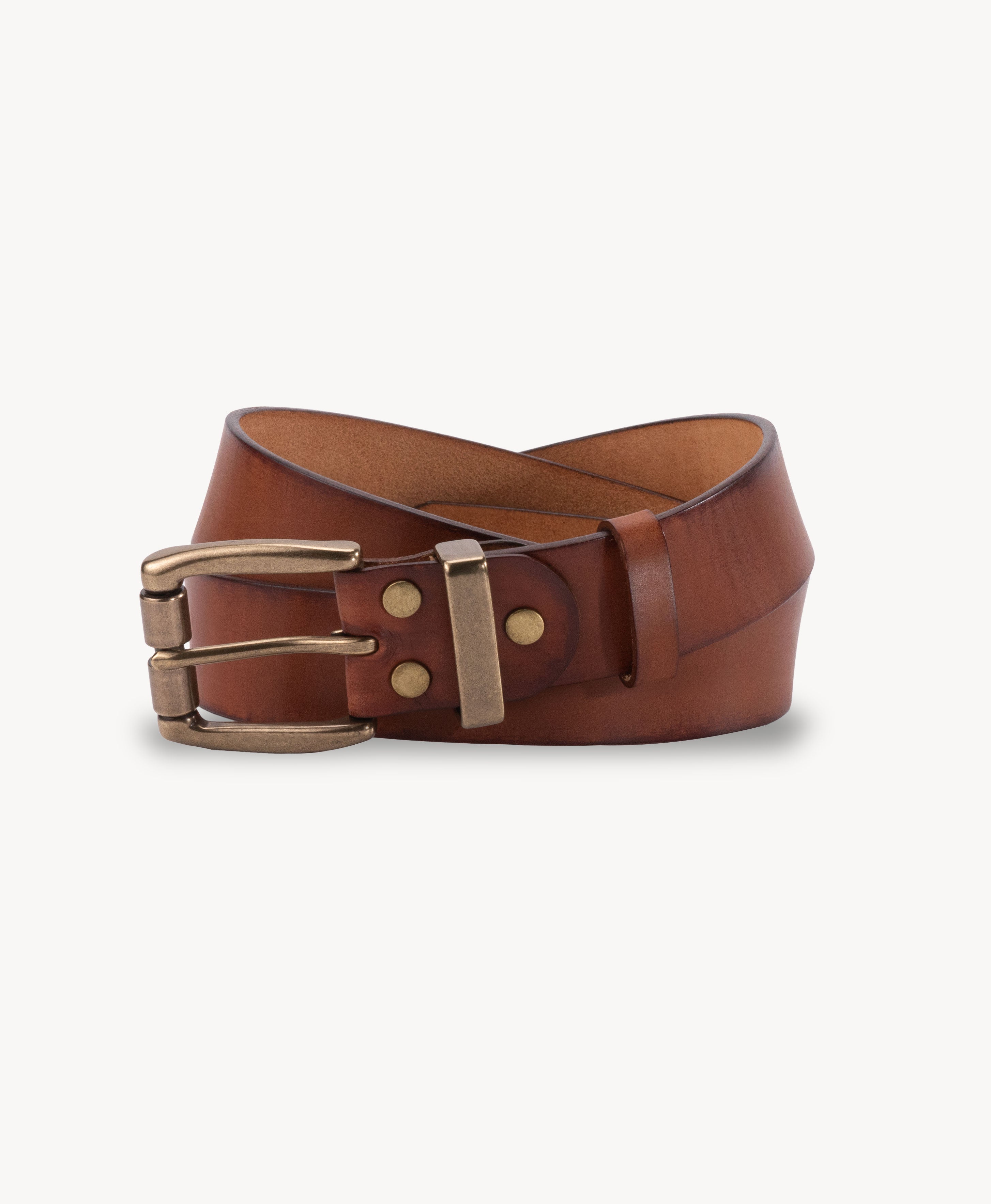 Handmade Cowhide Leather Belt - Orange - buckle detail