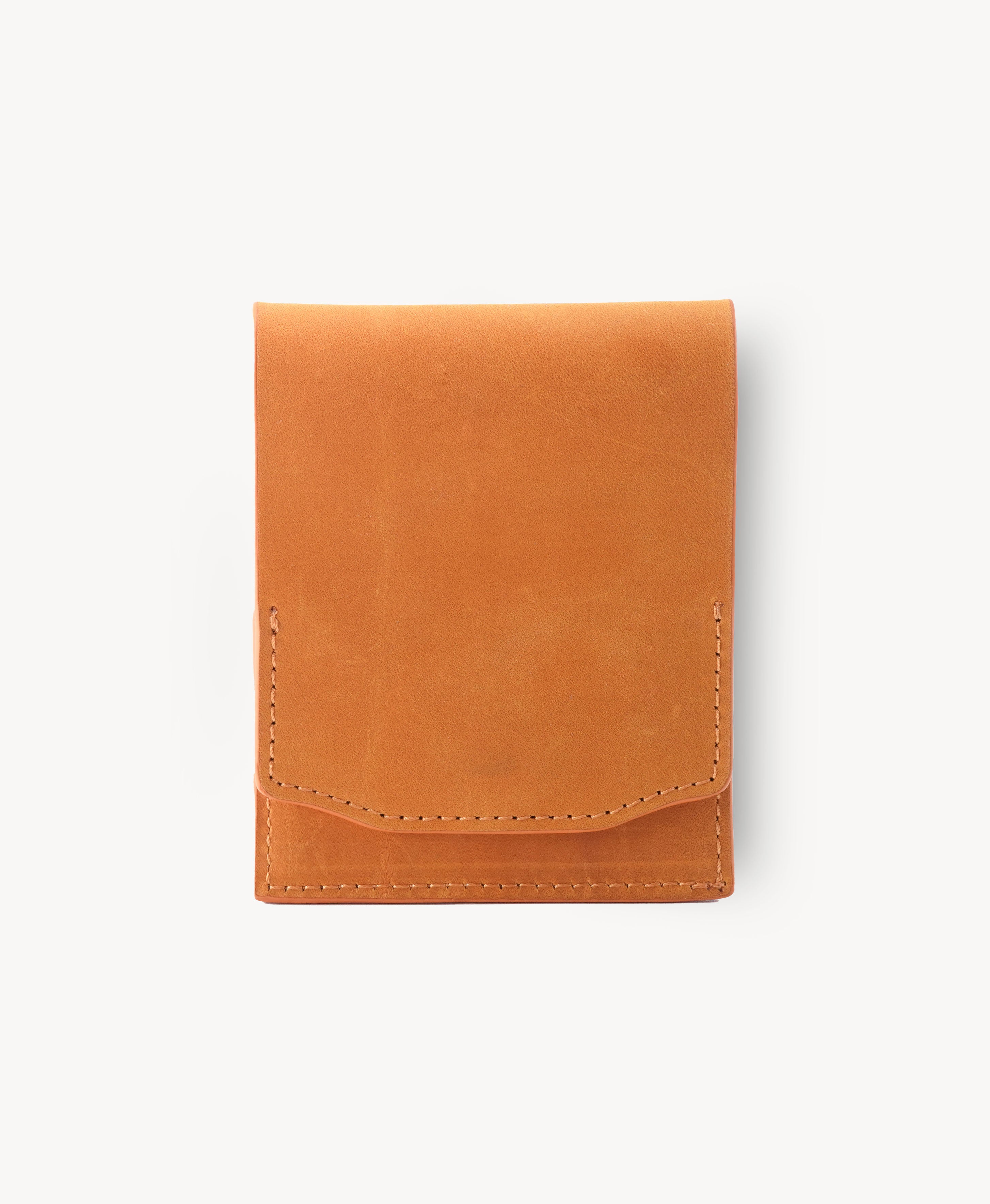 Honey Tan Crazy Horse Leather Vertical Bifold Wallet - front closed view