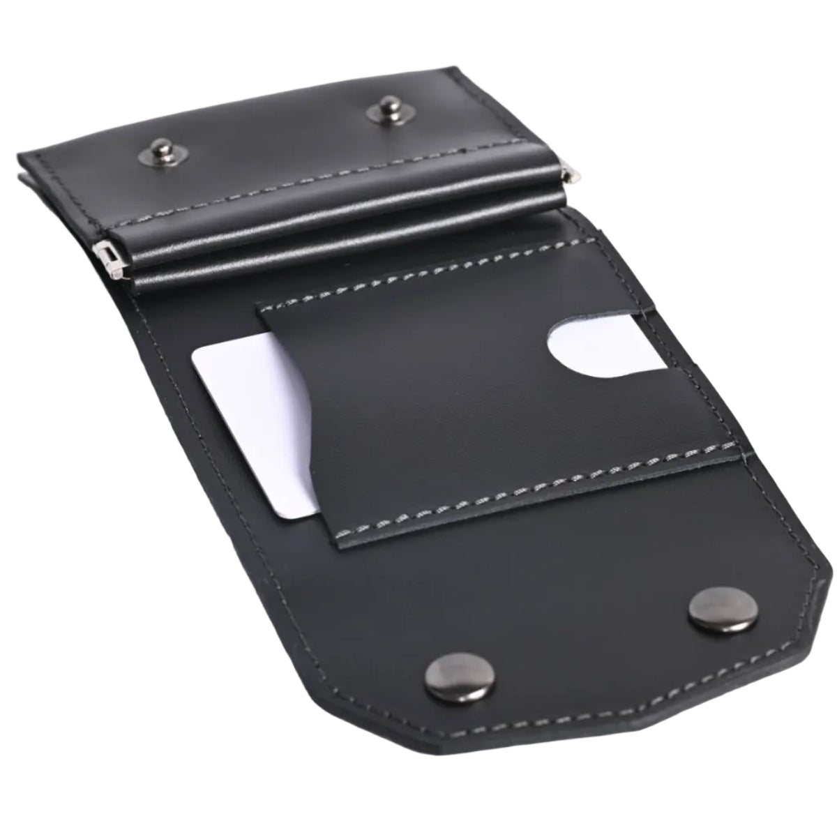 Open handmade trifold wallet interior storage layout