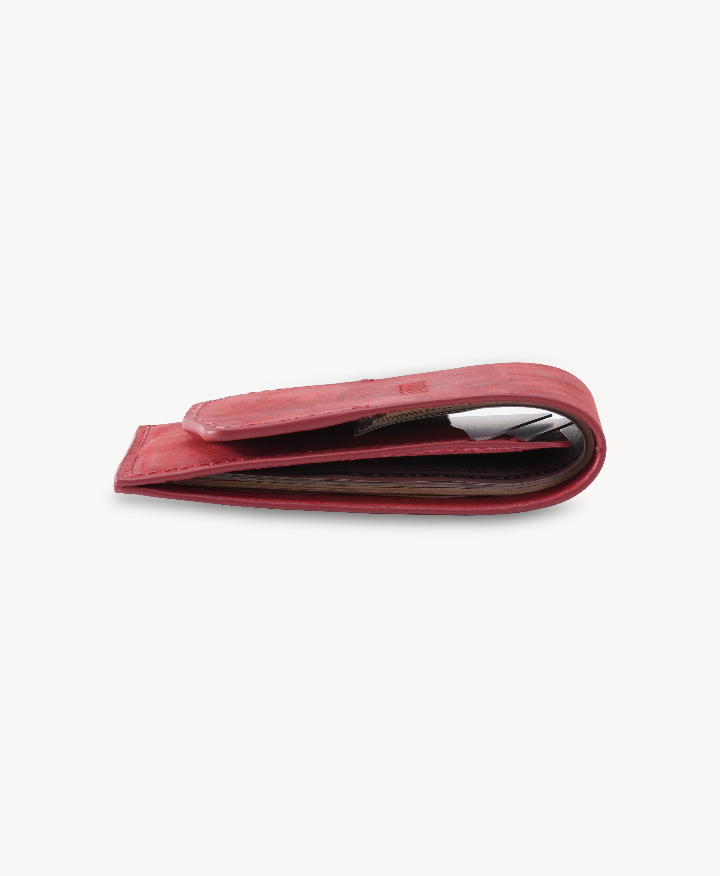 Red Crazy Horse Leather Vertical Bifold Wallet - slim side profile