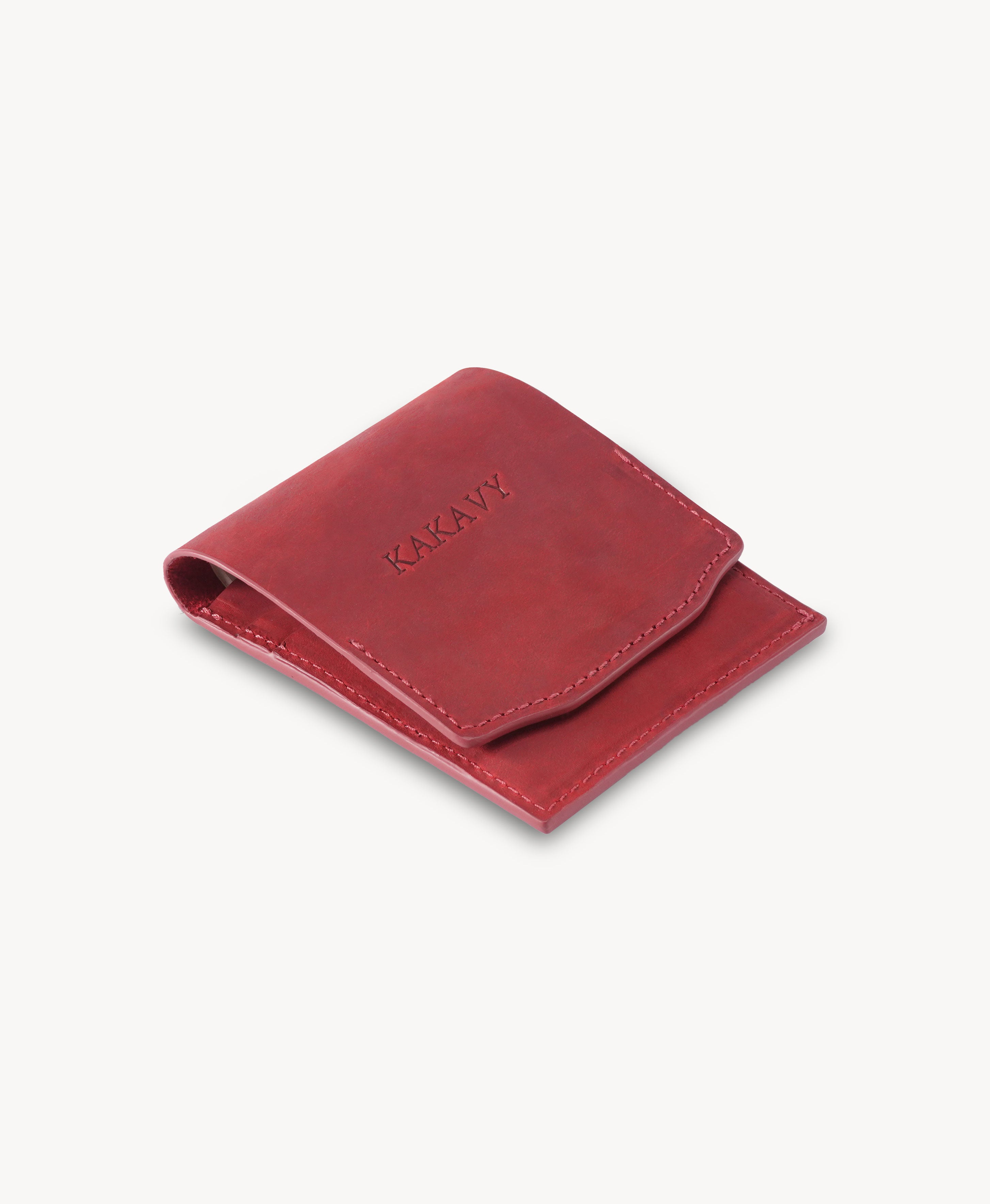Red Crazy Horse Leather Vertical Bifold Wallet - three-quarter closed view