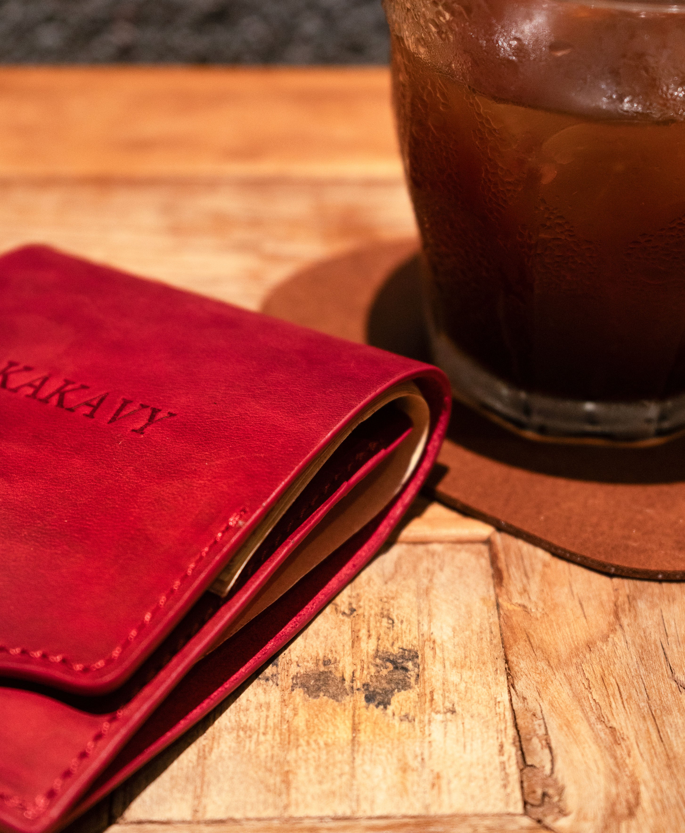 Red Full-Grain Crazy Horse Leather Vertical Bifold Wallet - product view 8