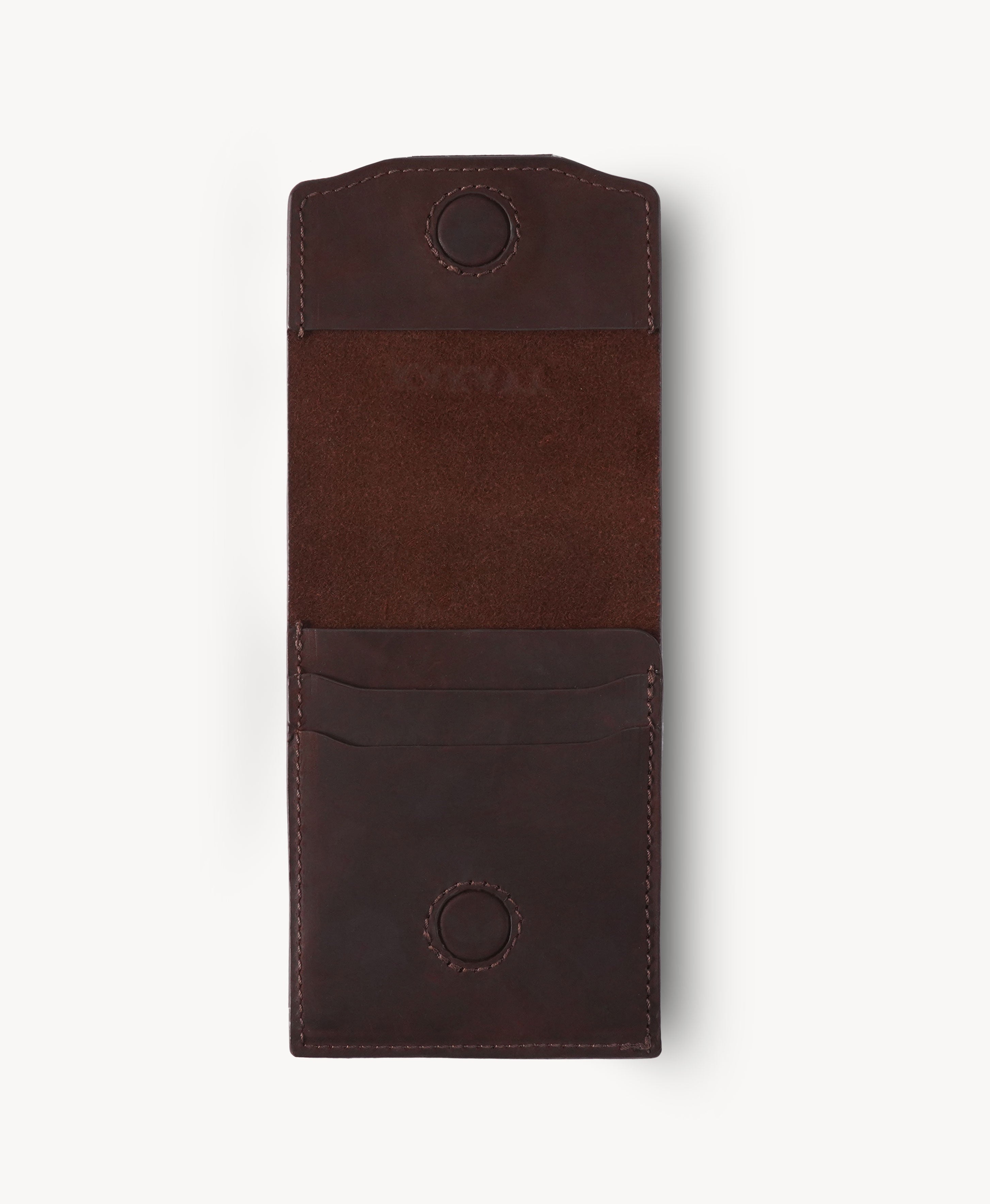 Vintage Brown Crazy Horse Leather Vertical Bifold Wallet - open interior view