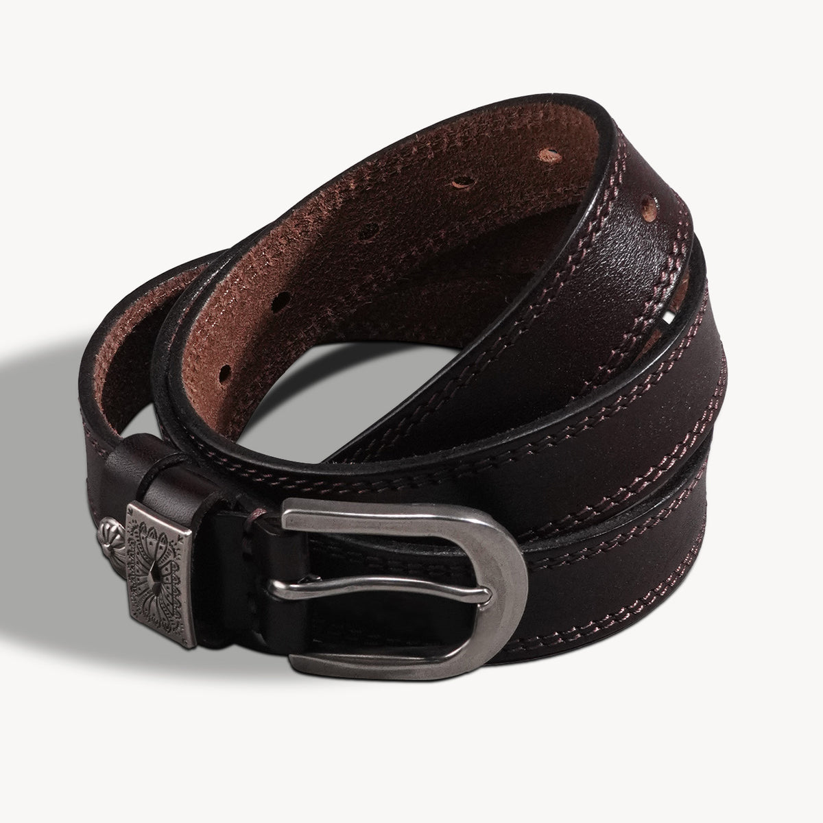 KAKAVY Western Oval Buckle Full-Grain Leather Belt - product view 8