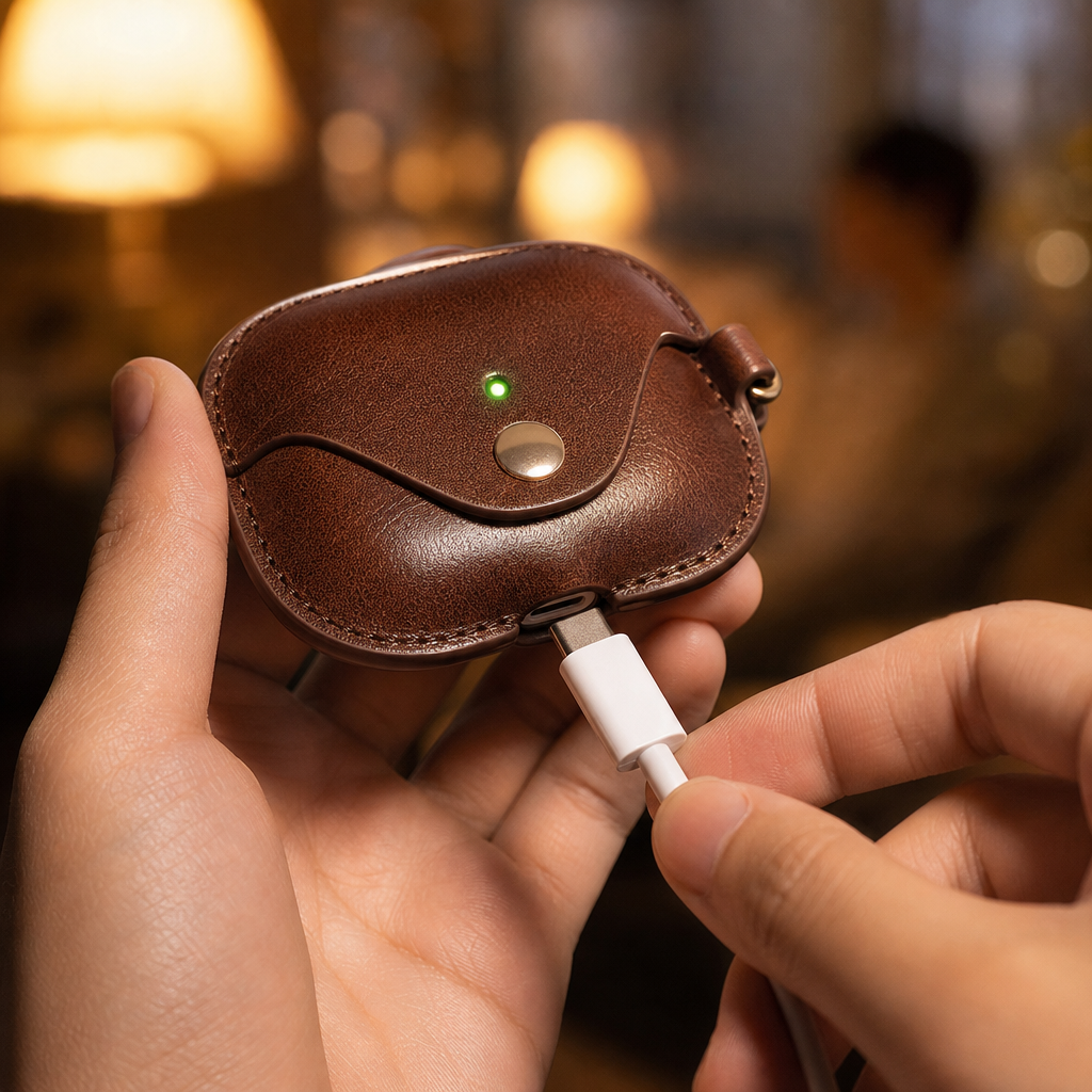 Espresso Brown Full Grain Leather AirPods Case