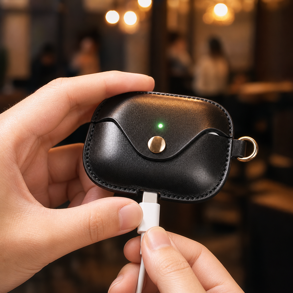 Black Full Grain Leather AirPods Case