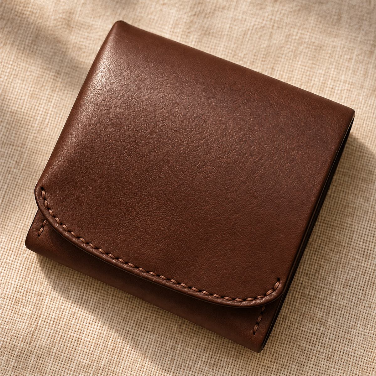 Brown vegetable-tanned leather and matching brown stitching detail