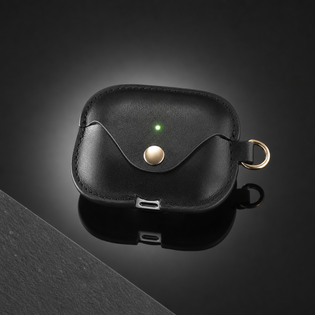 Black Full Grain Leather AirPods Case