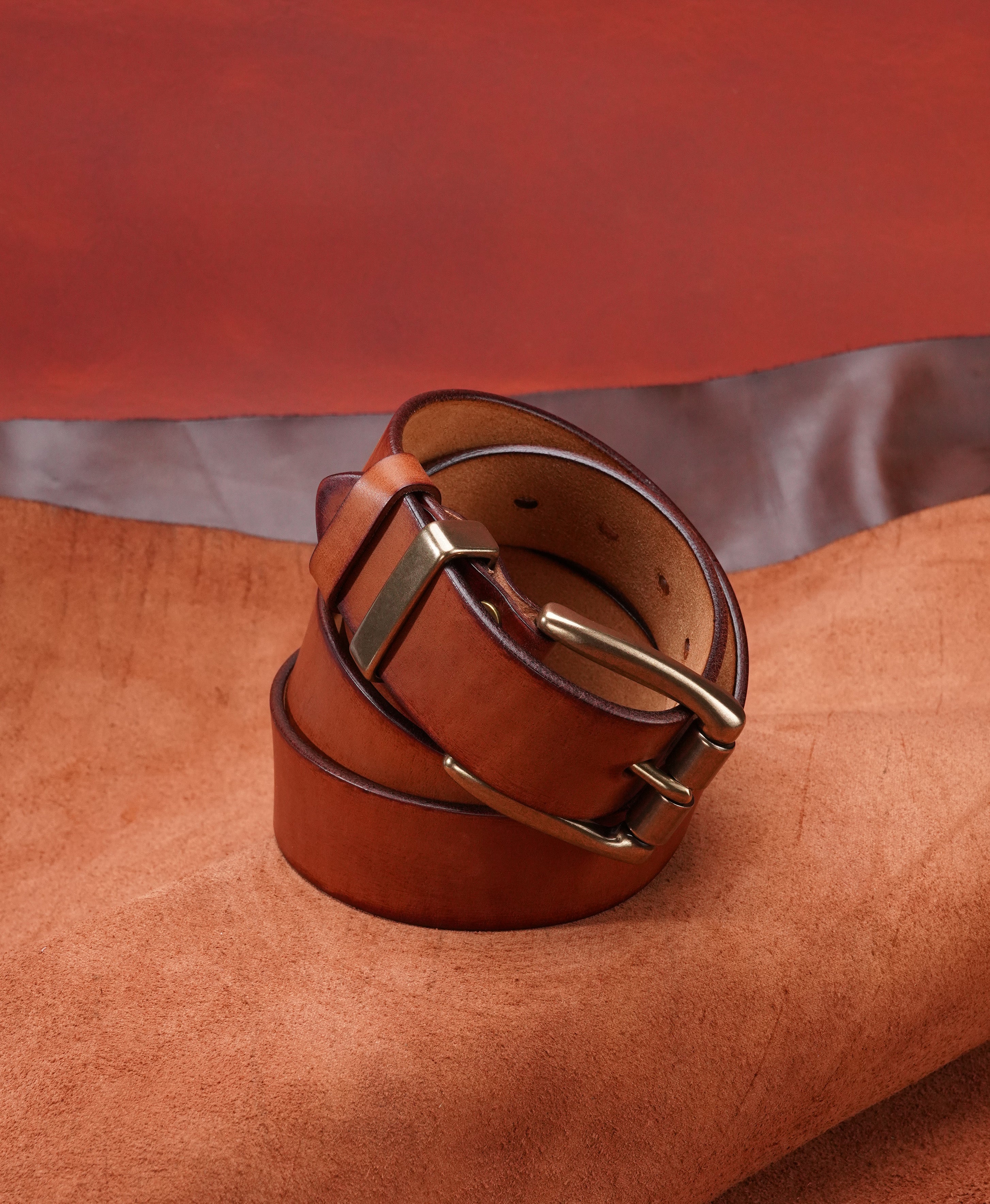 Orange Handmade Cowhide Leather Belt - product view 10