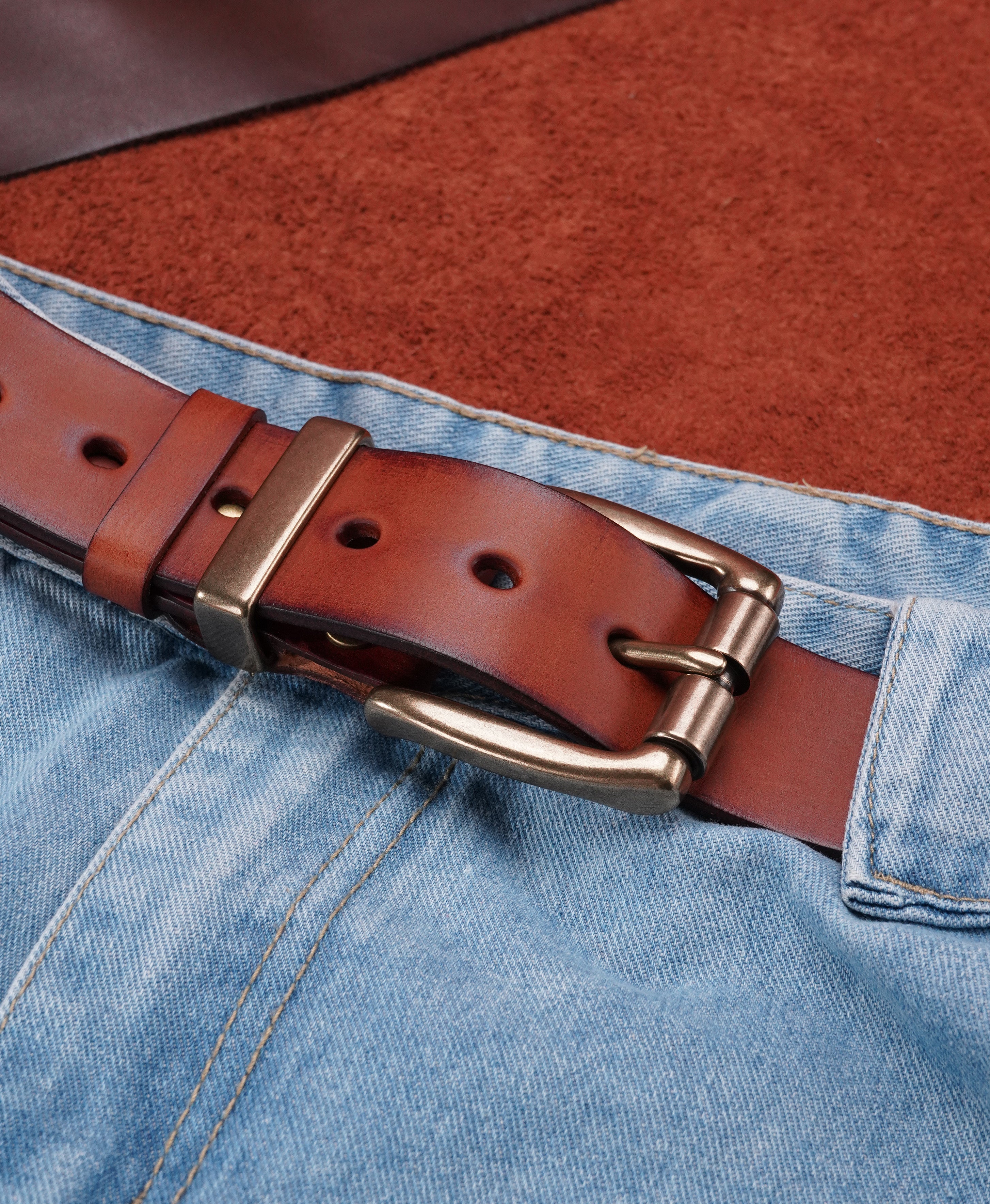 Orange Handmade Cowhide Leather Belt - product view 7