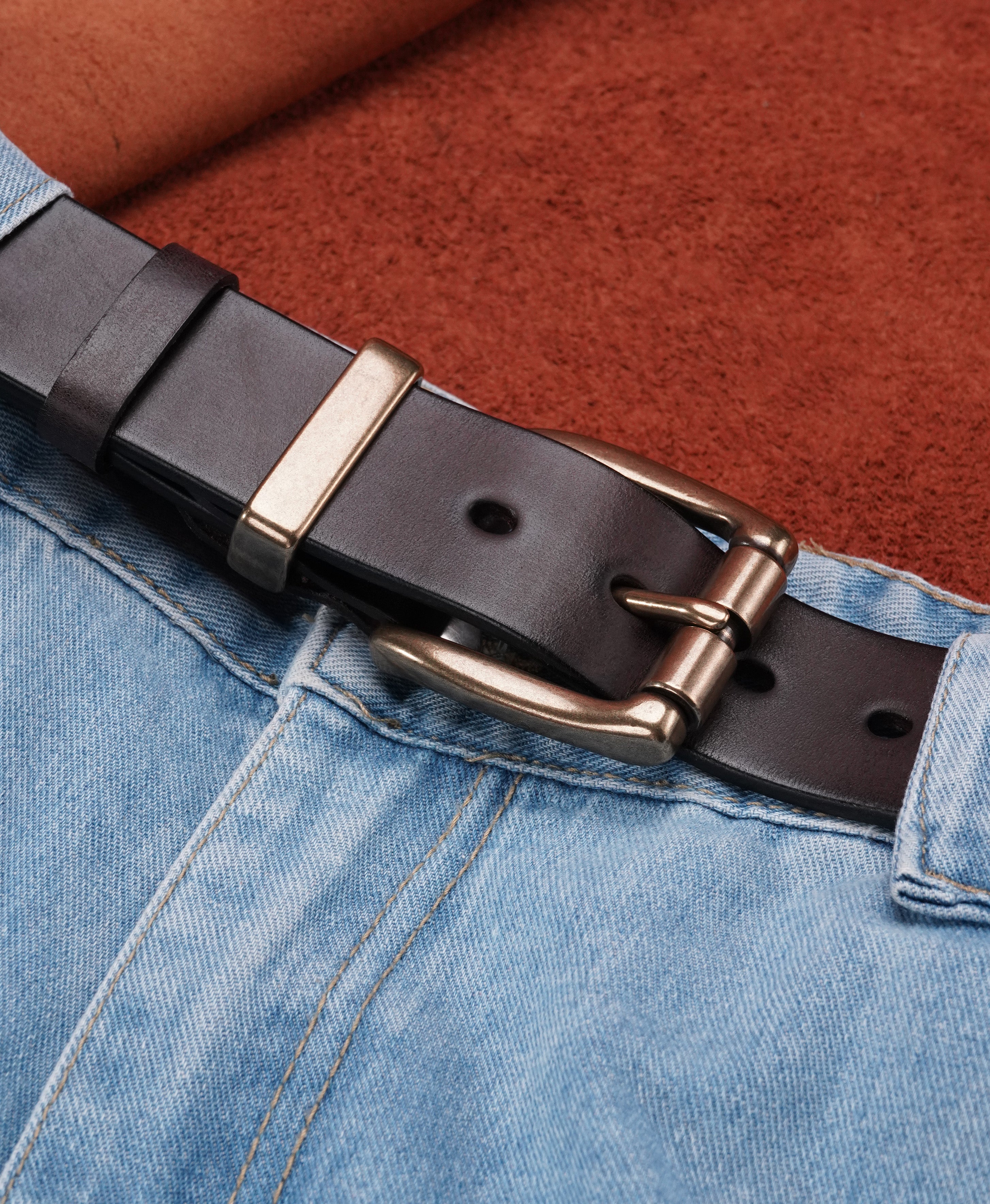 Brown Handmade Cowhide Leather Belt - product view 7