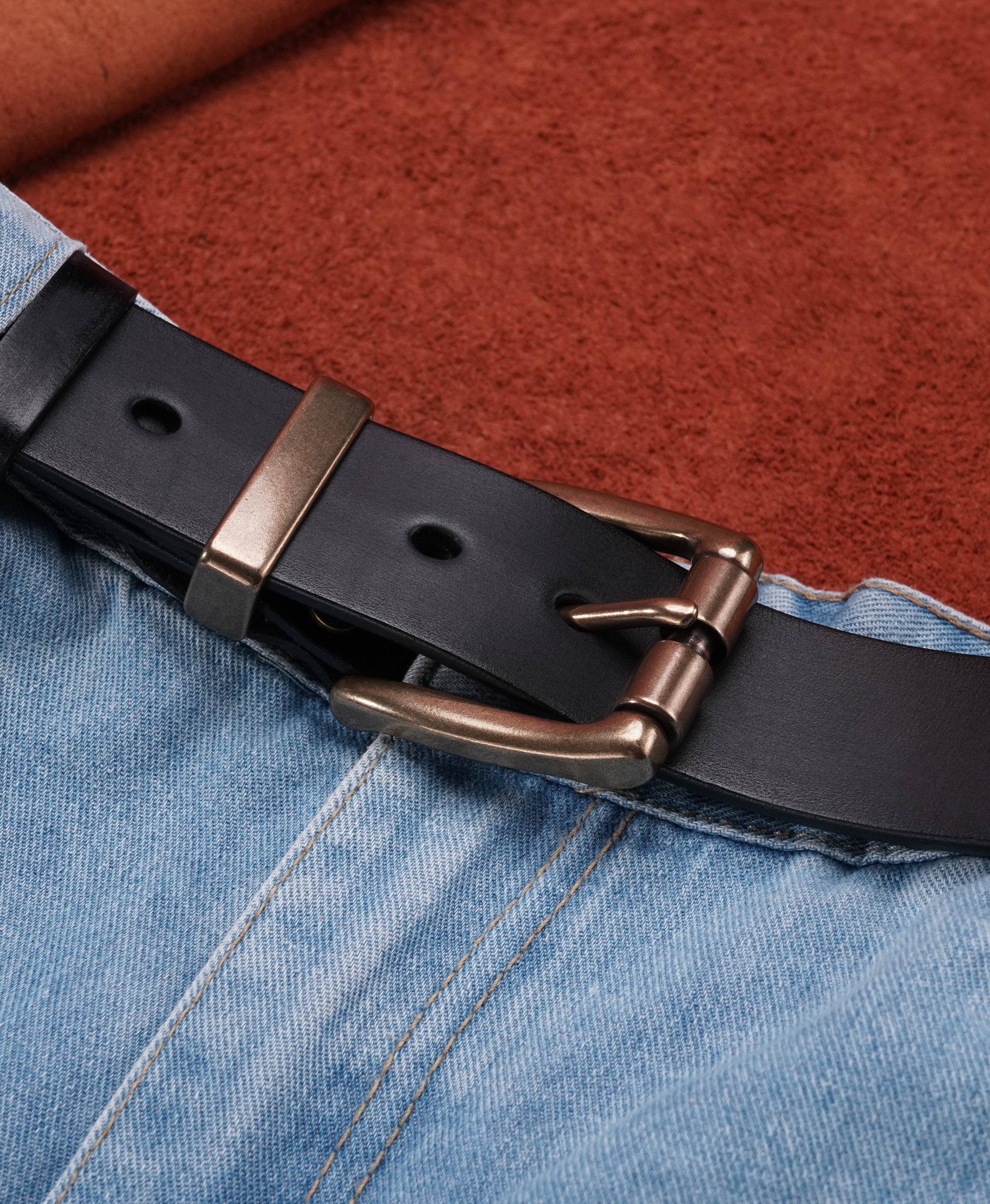 Black Handmade Cowhide Leather Belt - product view 8