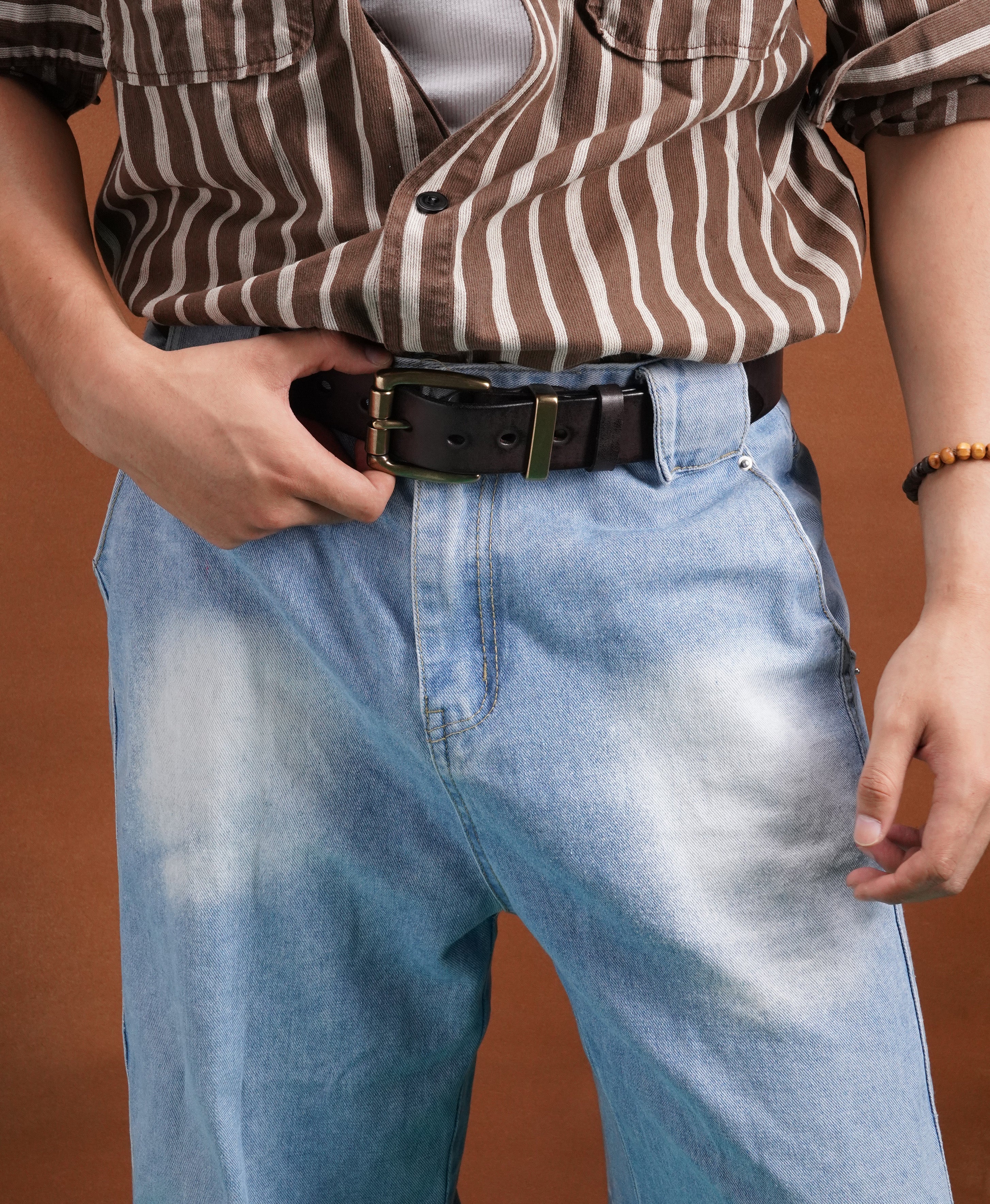 Brown Handmade Cowhide Leather Belt - product view 9
