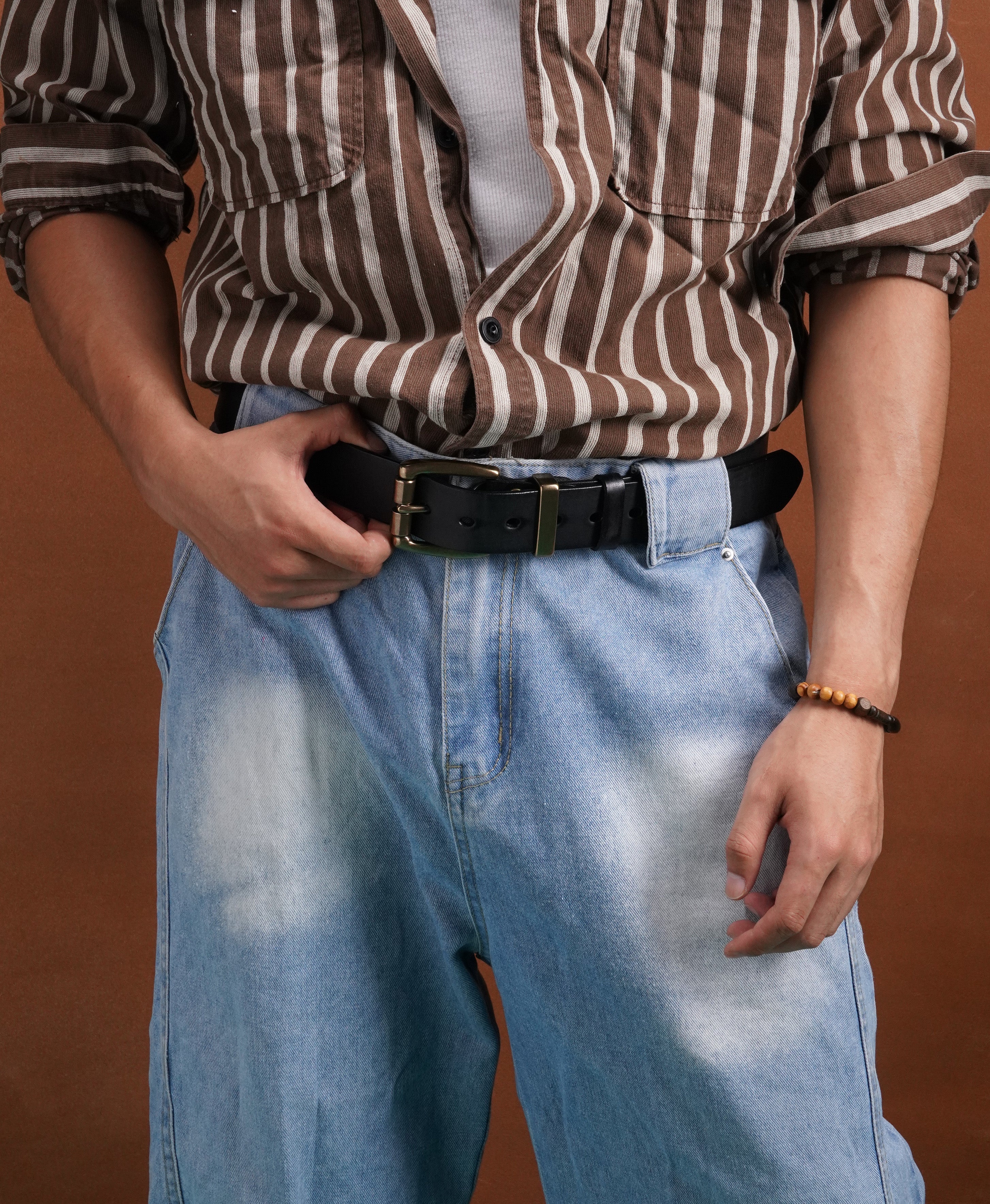 Black Handmade Cowhide Leather Belt - product view 6