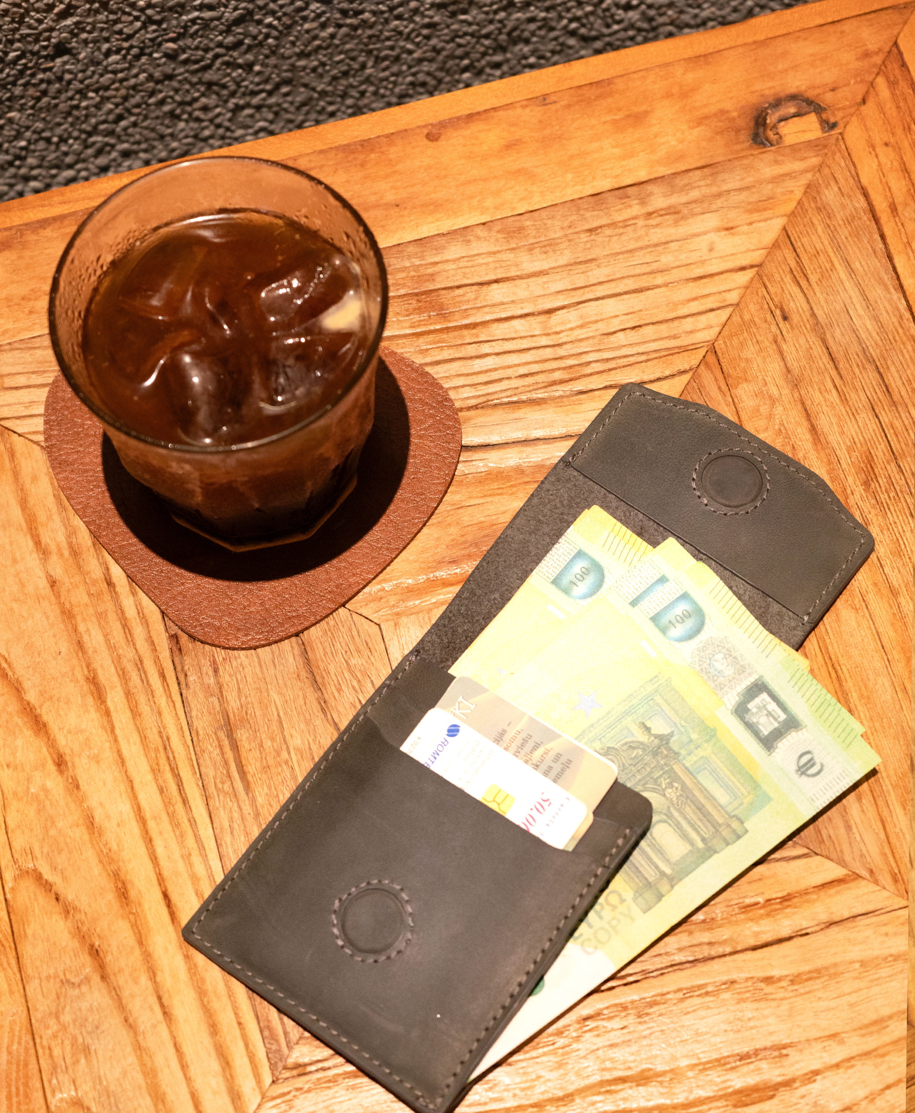 Charcoal Gray Full-Grain Crazy Horse Leather Vertical Bifold Wallet - product view 7