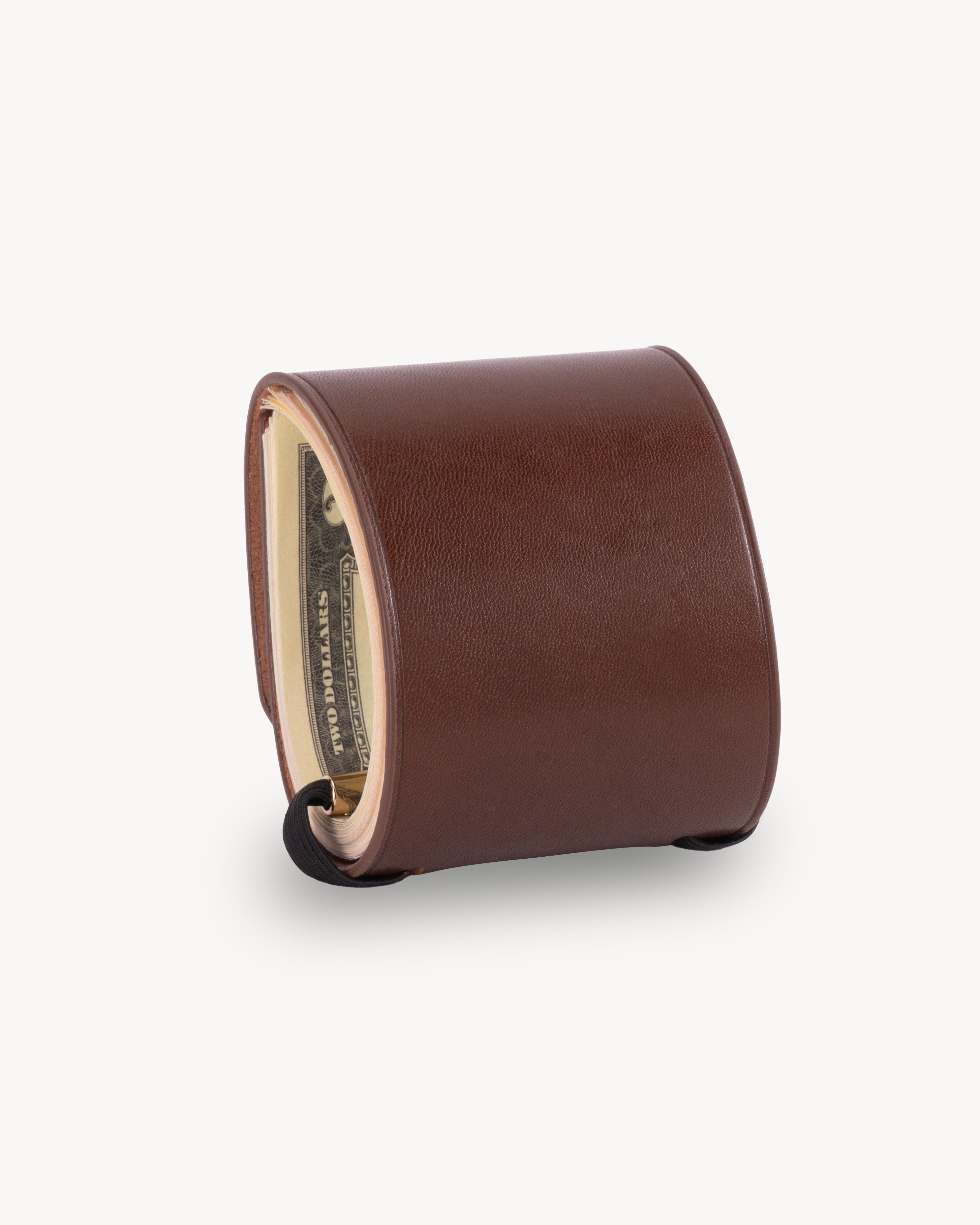 Brown Full Grain Leather Cash Wrap Wallet - Brown