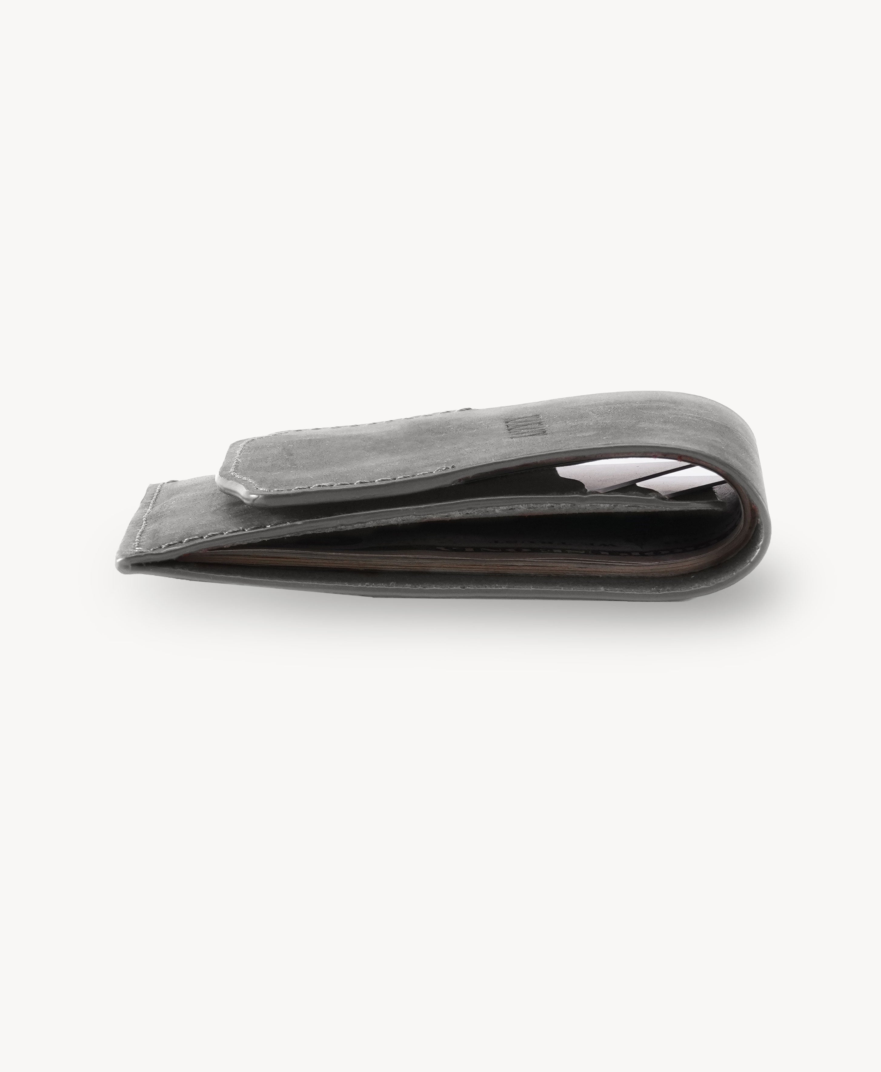 Charcoal Gray Crazy Horse Leather Vertical Bifold Wallet - slim side profile