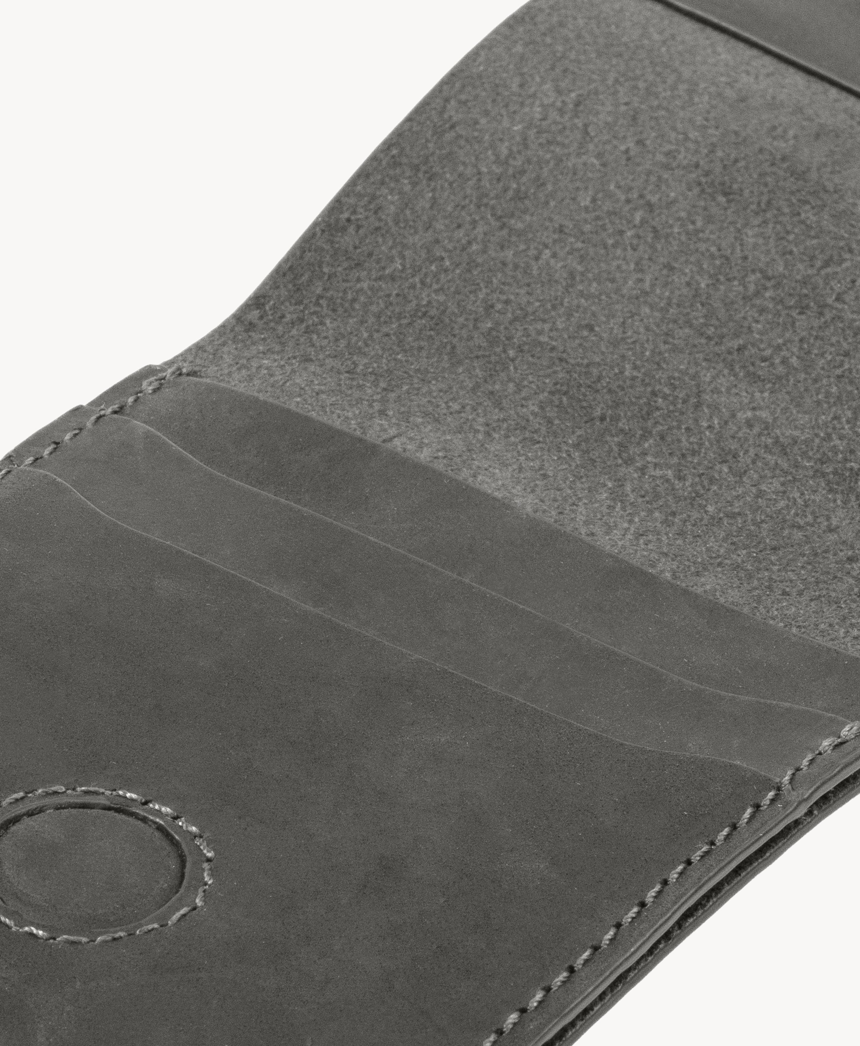 Charcoal Gray Crazy Horse Leather Vertical Bifold Wallet - interior leather detail
