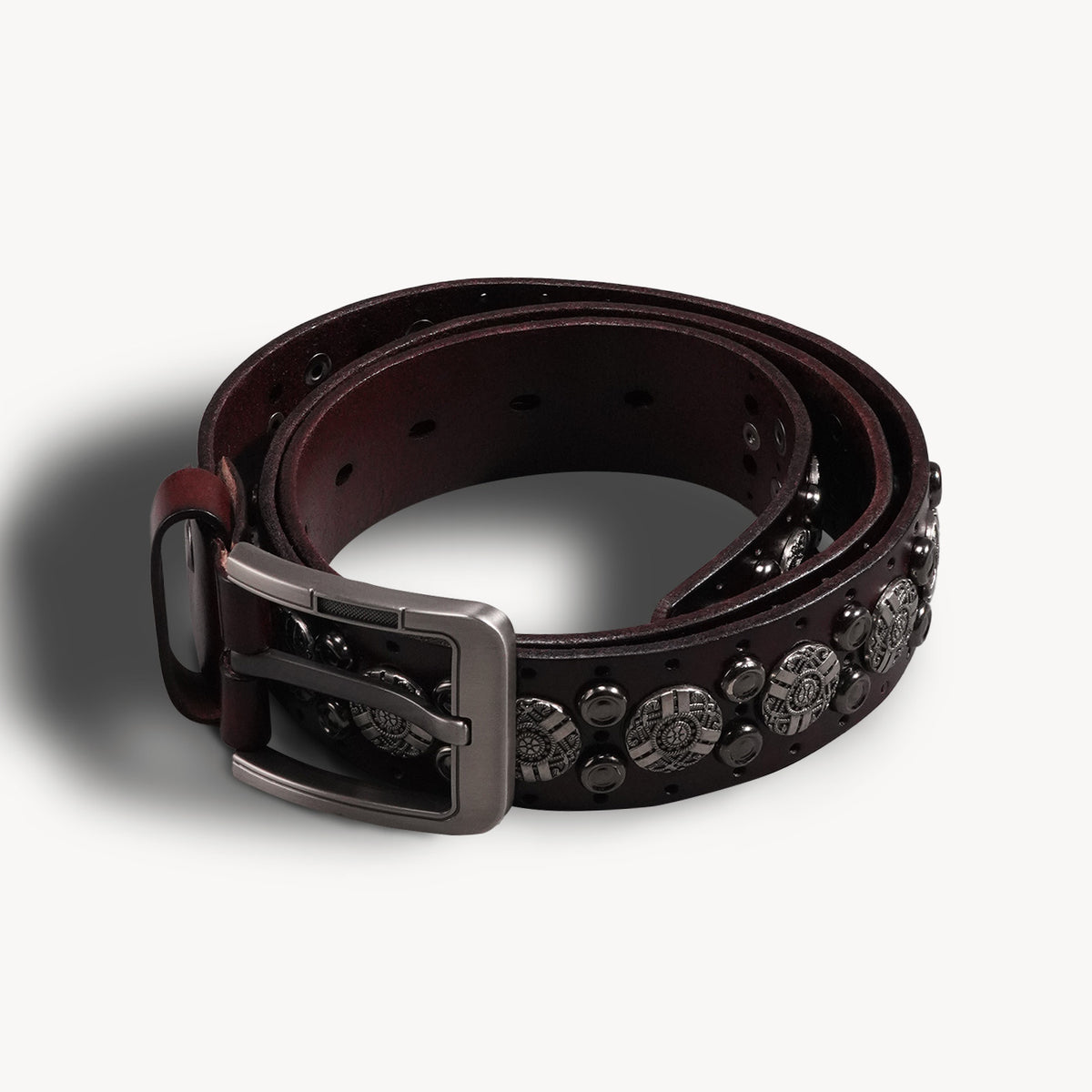 KAKAVY Concho Studded Full-Grain Leather Belt in dark brown - product view 6