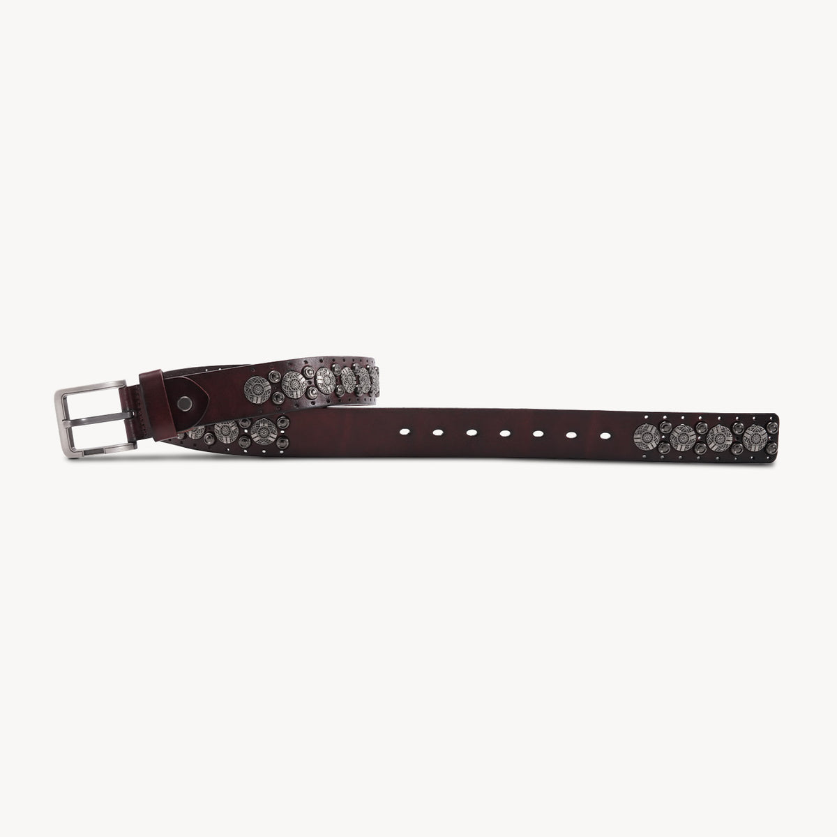 KAKAVY Concho Studded Full-Grain Leather Belt in dark brown - product view 7