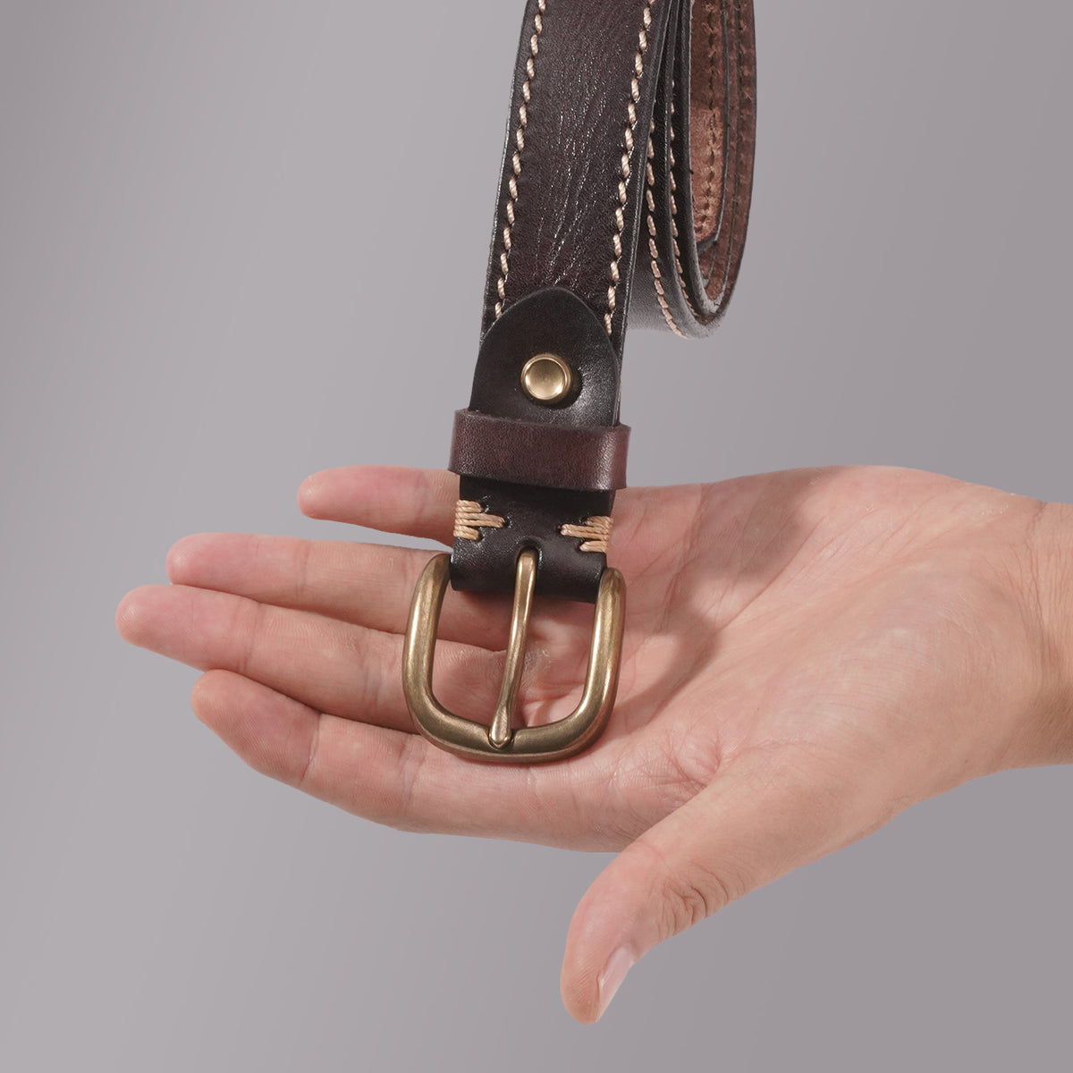 KAKAVY Contrast Stitch Full-Grain Leather Belt - styled detail 5