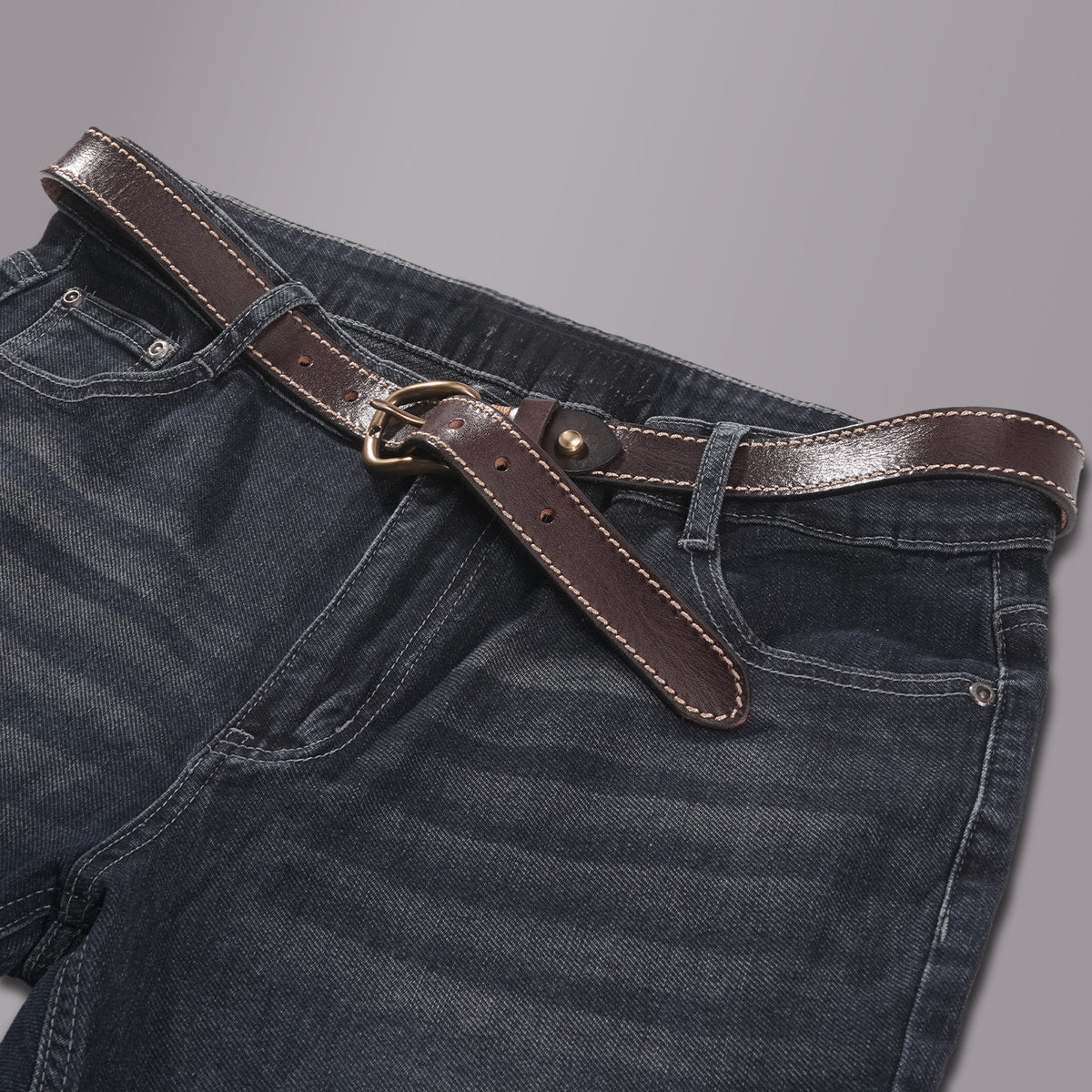 KAKAVY Contrast Stitch Full-Grain Leather Belt - styled detail 10