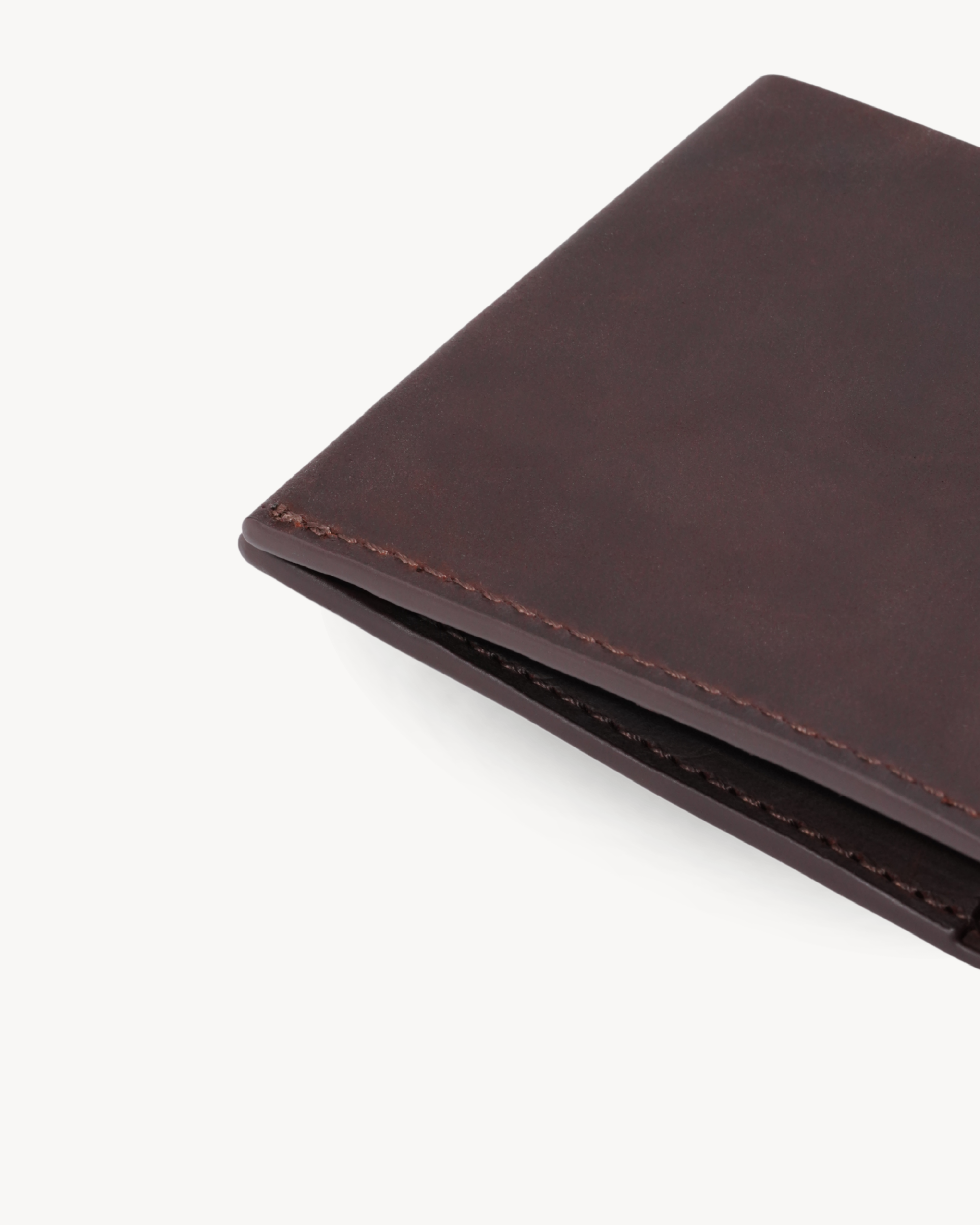 Handmade Full-Grain Crazy Horse Leather Bifold Wallet - exterior leather and stitching detail