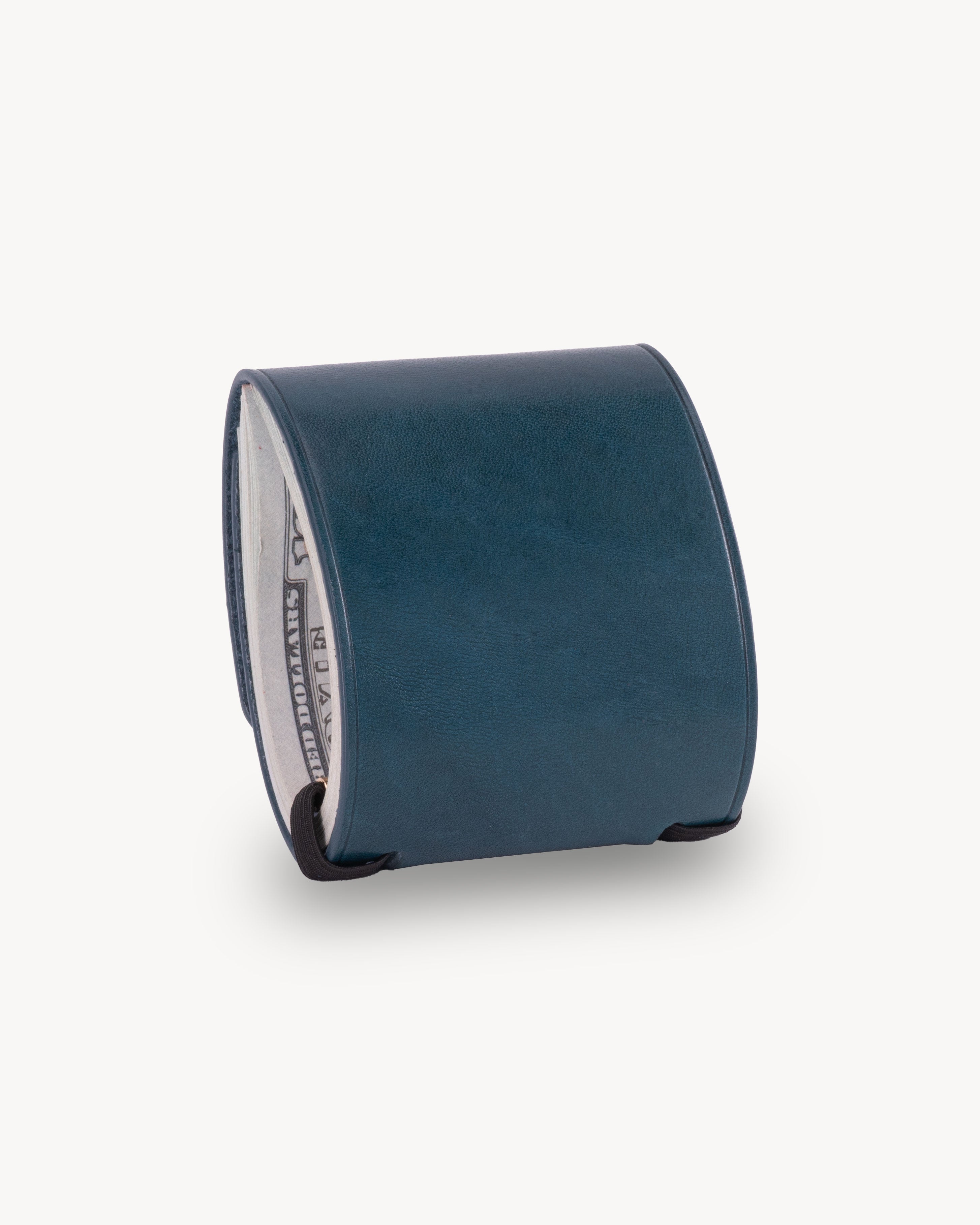 Blue Full Grain Leather Cash Wrap Wallet - Blue