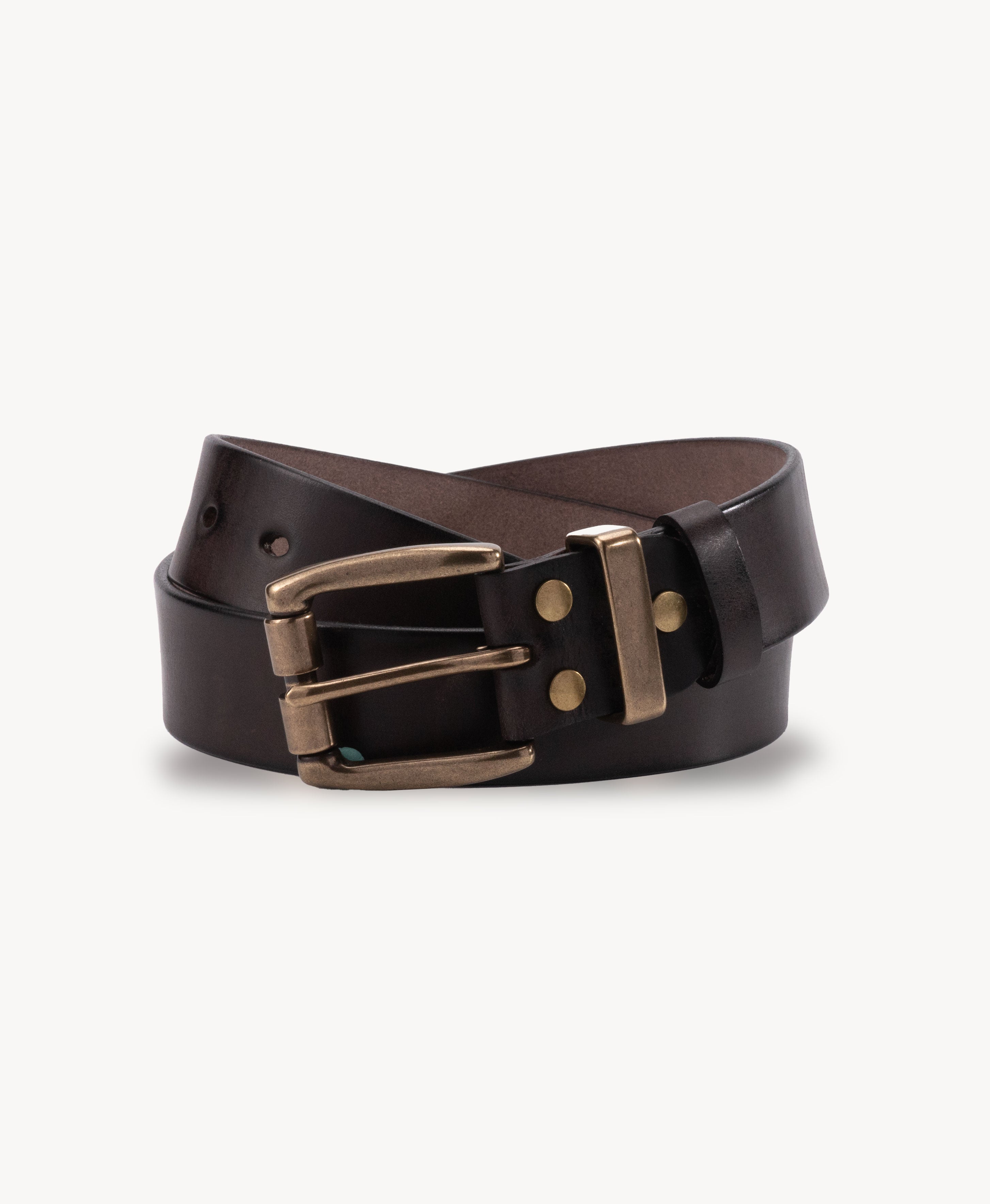 Handmade Cowhide Leather Belt - Brown - buckle detail